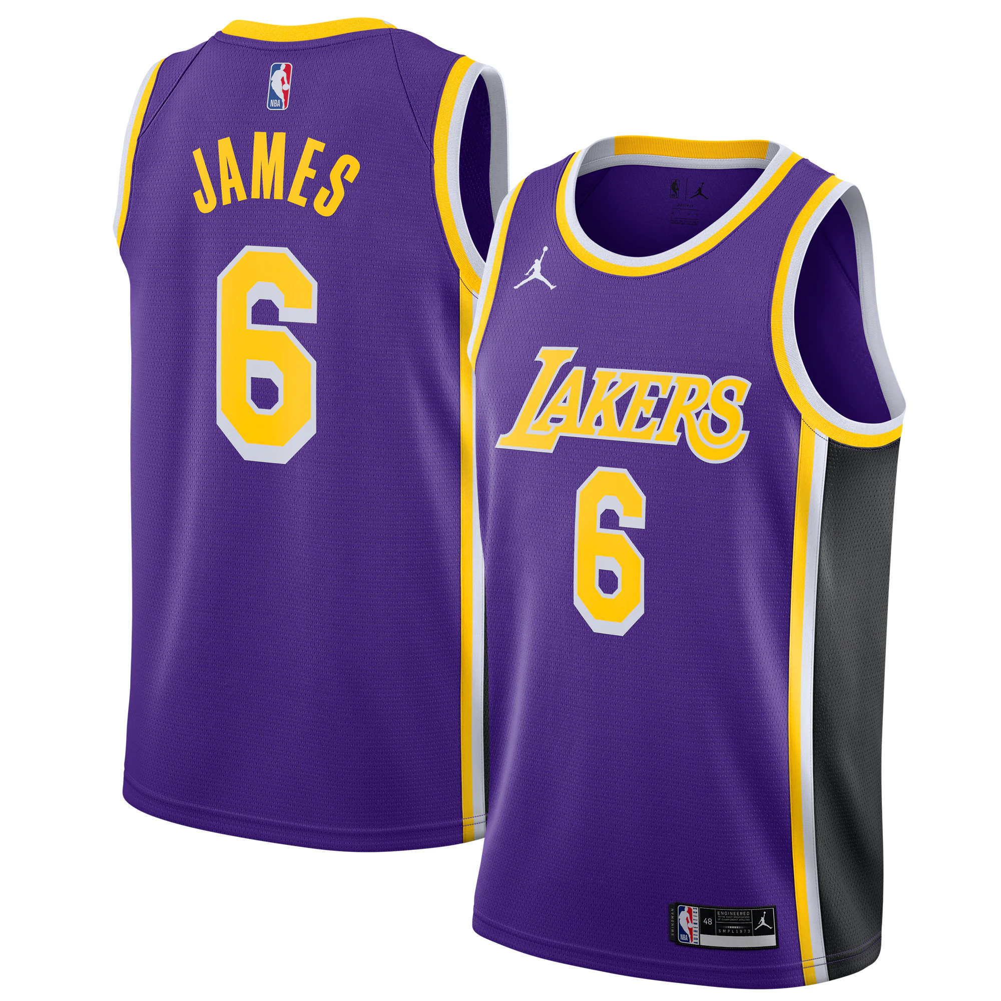 Alternative view of Lebron James Los Angeles Lakers Jordan Brand 2021/22 #6 Swingman Player Basketball Jersey Purple - Statement Edition
