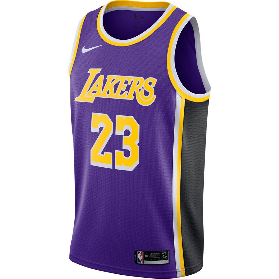 Alternative view of Lebron James Los Angeles Lakers Replica Swingman Basketball Jersey - Statement Edition - Purple
