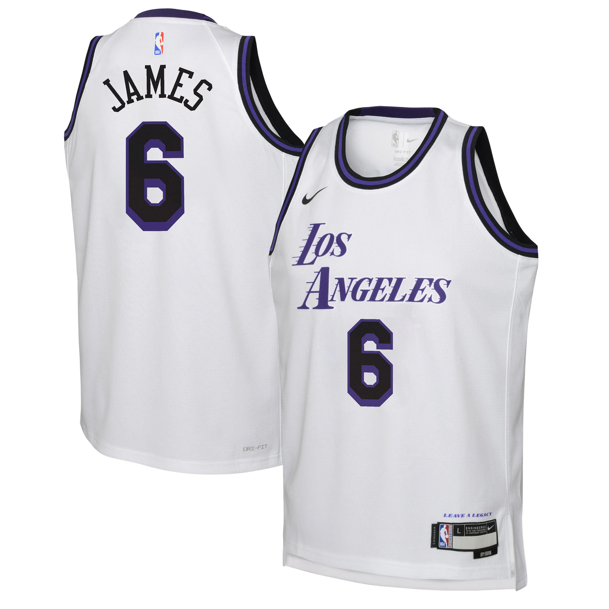 Alternative view of Lebron James Los Angeles Lakers Youth Swingman Basketball Jersey - City Edition - White