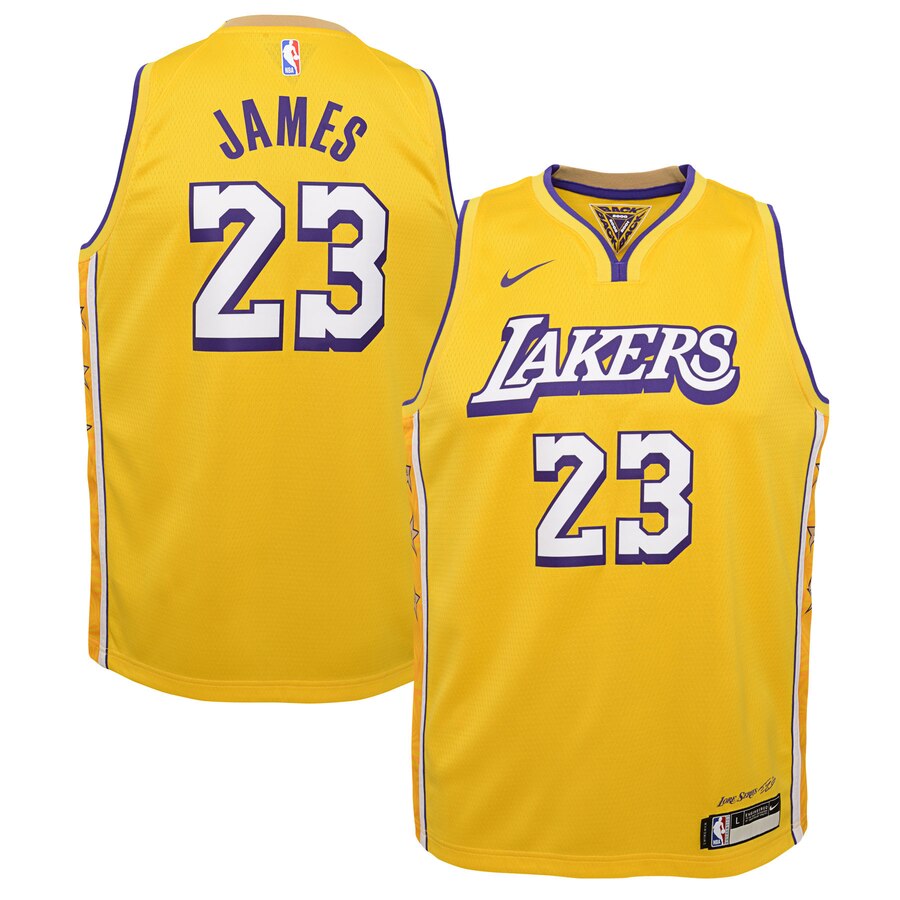 Lebron James Los Angeles Lakers Youth Swingman Basketball Jersey Yellow - City Edition