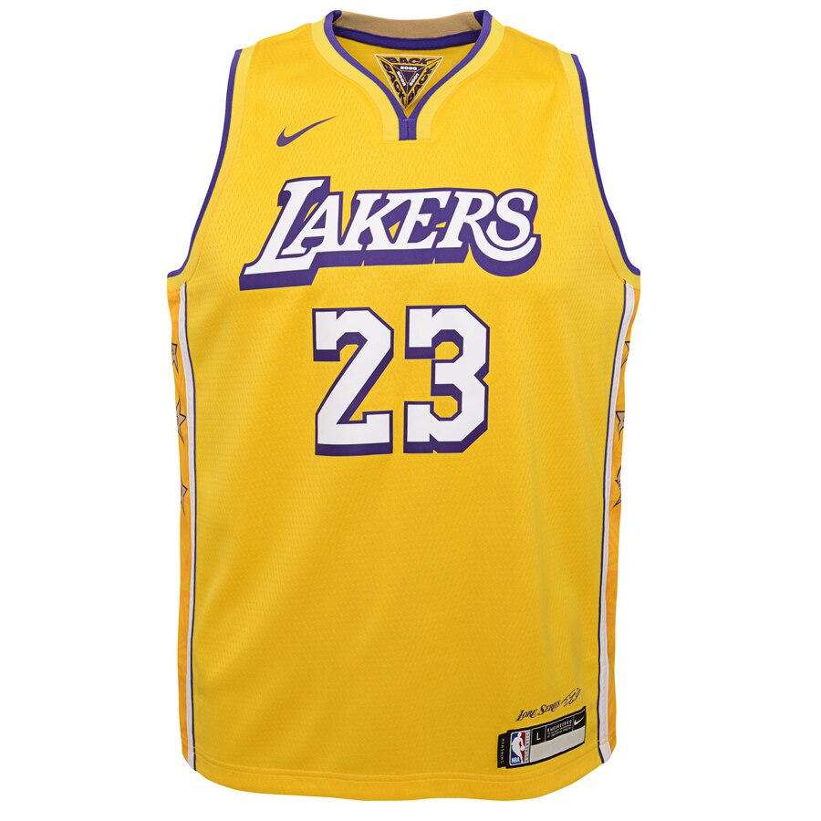 Alternative view of Lebron James Los Angeles Lakers Youth Swingman Basketball Jersey Yellow - City Edition