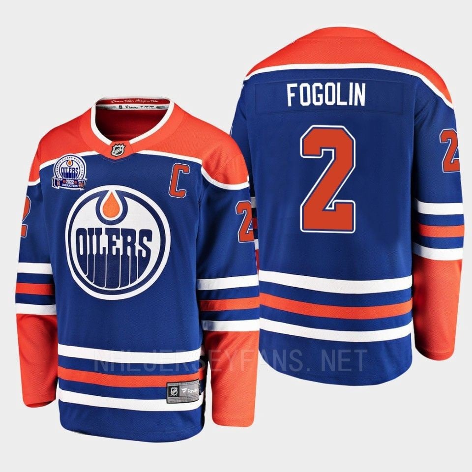 Lee Fogolin 2 Hall Of Fame Patch 2022 Edmonton Oilers Royal Hockey Jersey Home - JS353 