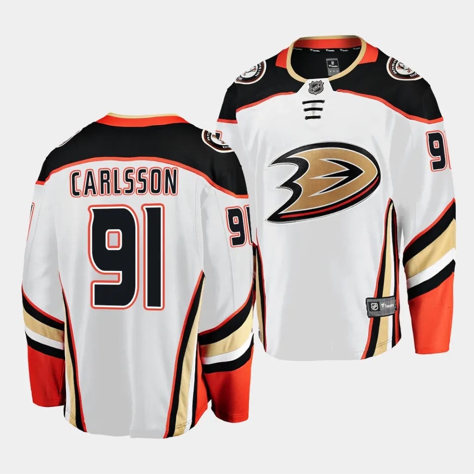 Leo Carlsson #91 Anaheim Ducks 2023 Draft Away Men Hockey Jersey - White - JS163 