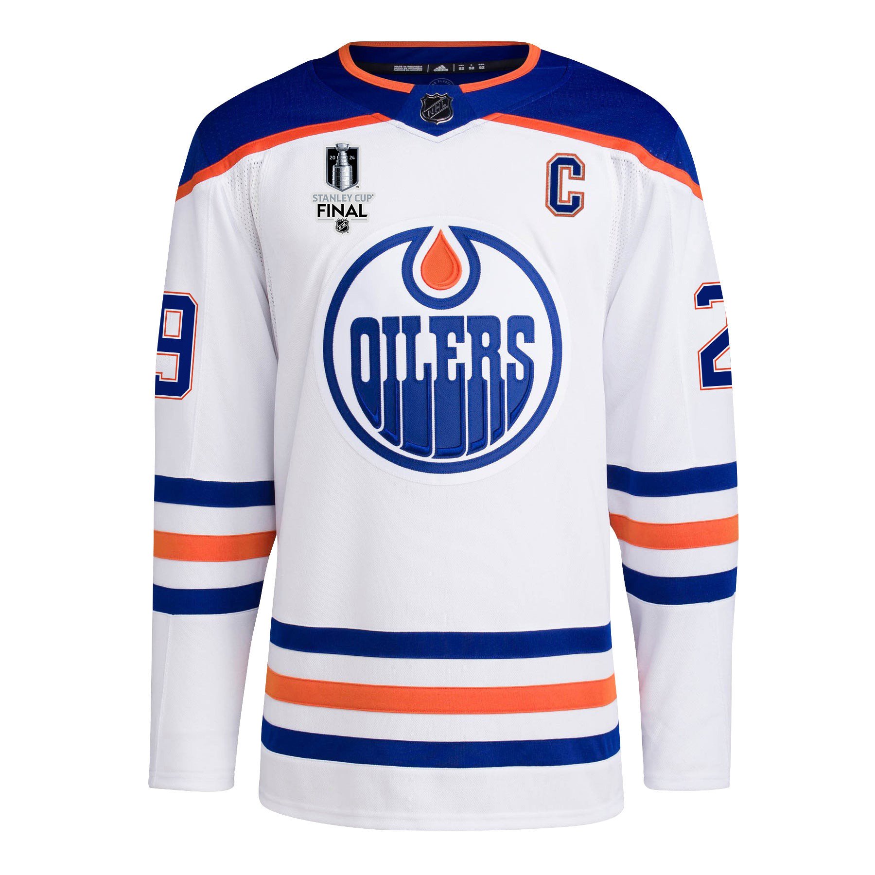 Alternative view of Leon Draisaitl 29 Edmonton Oilers 2024 STANLEY CUP Final Away Hockey Jersey - Men, White - JS127 