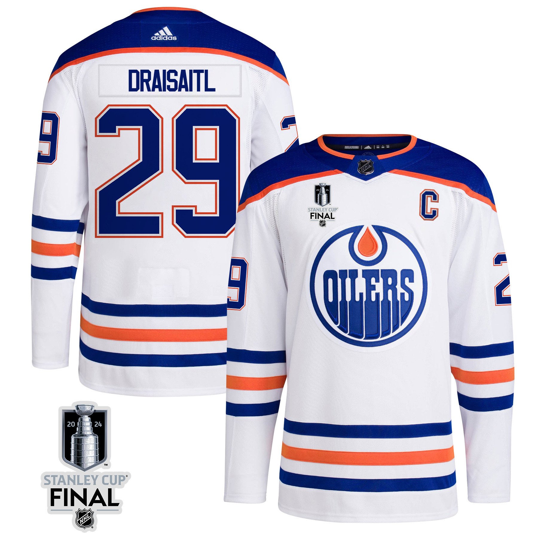 Leon Draisaitl 29 Edmonton Oilers 2024 STANLEY CUP Final Away Hockey Jersey - Men, White - JS127 