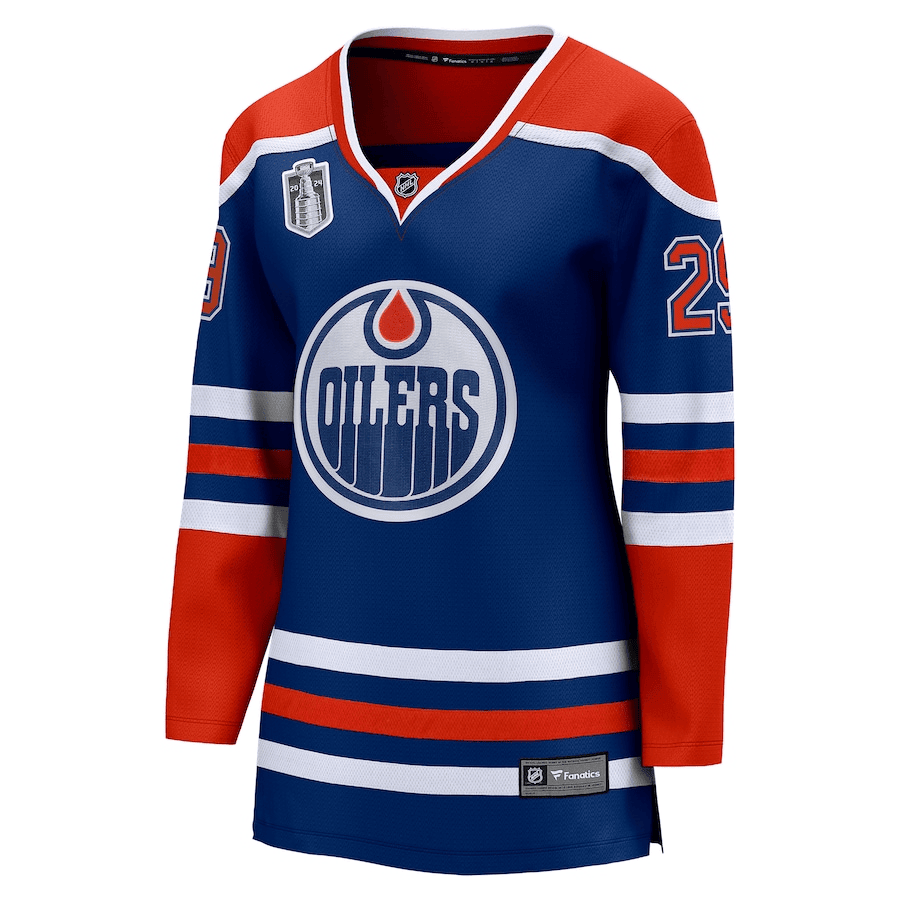Alternative view of Leon Draisaitl 29 Edmonton Oilers 2024 Stanley Cup Final Home Breakaway Player Hockey Jersey - Royal, Women - JS573 