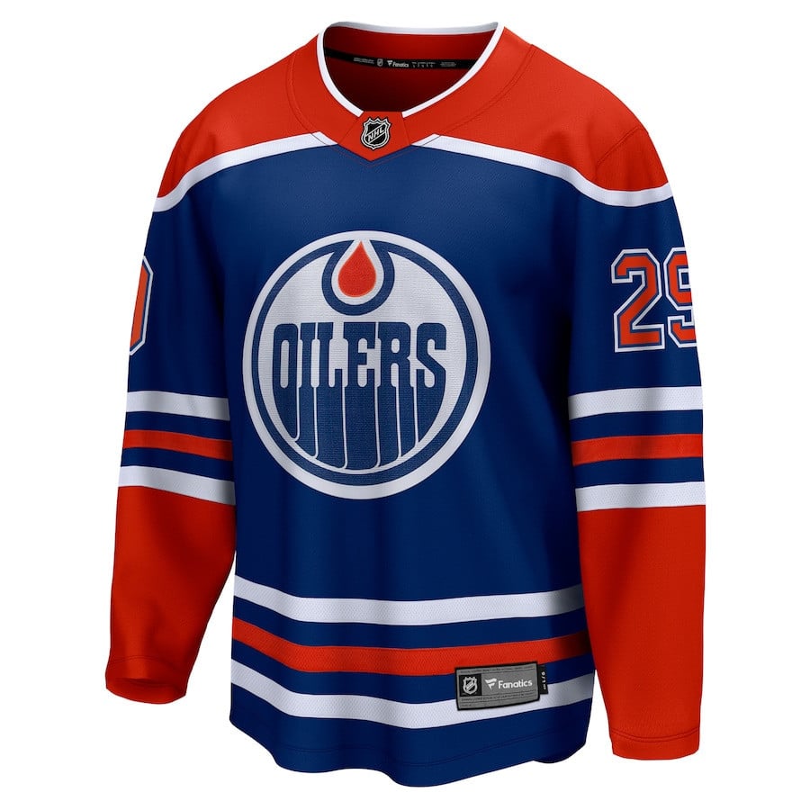 Alternative view of Leon Draisaitl 29 Edmonton Oilers Home Breakaway Hockey Jersey - Men, Navy - JS119 