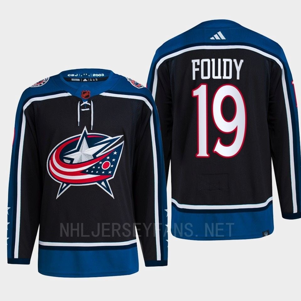 Liam Foudy 19 Reverse Retro 2.0 2022 Columbus Blue Jackets Navy Hockey Jersey Primegreen - JS374 