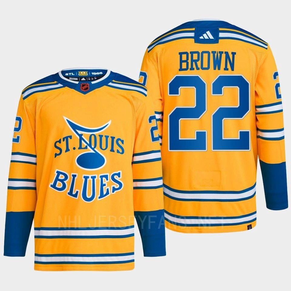 Logan Brown 22 Reverse Retro 2.0 2022 St. Louis Blues Yellow Hockey Jersey Primegreen - JS340 