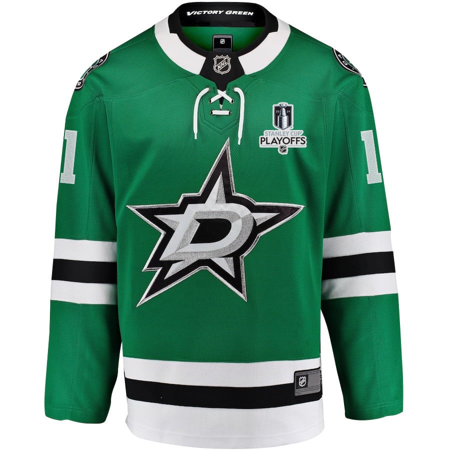 Alternative view of Logan Stankoven 11 Dallas Stars 2024 NHL Playoffs Patch Home Hockey Jersey - Men, Green - JS687 