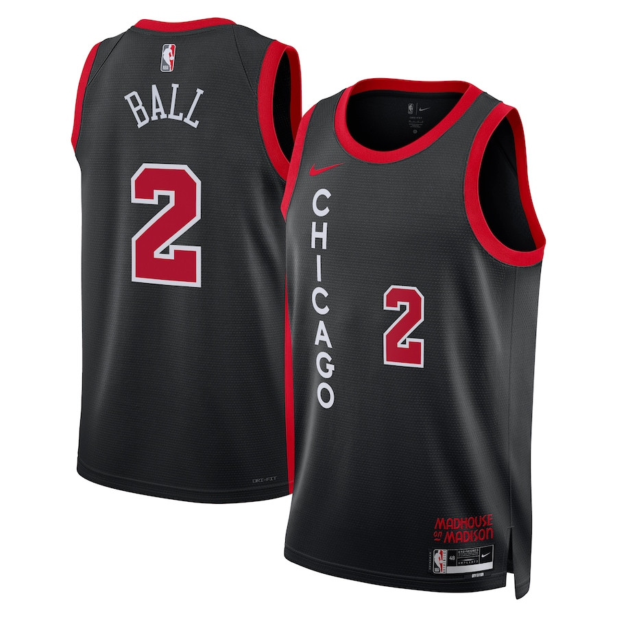 Lonzo Ball 2 Chicago Bulls 2023/24 City Edition Swingman Basketball Jersey - Black - JS769 