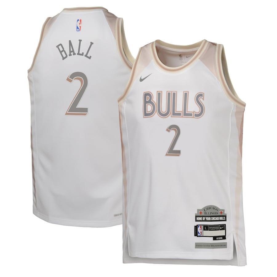 Lonzo Ball 2 Chicago Bulls 2024/25 Swingman Player YOUTH Basketball Jersey - City Edition - White - JS802 