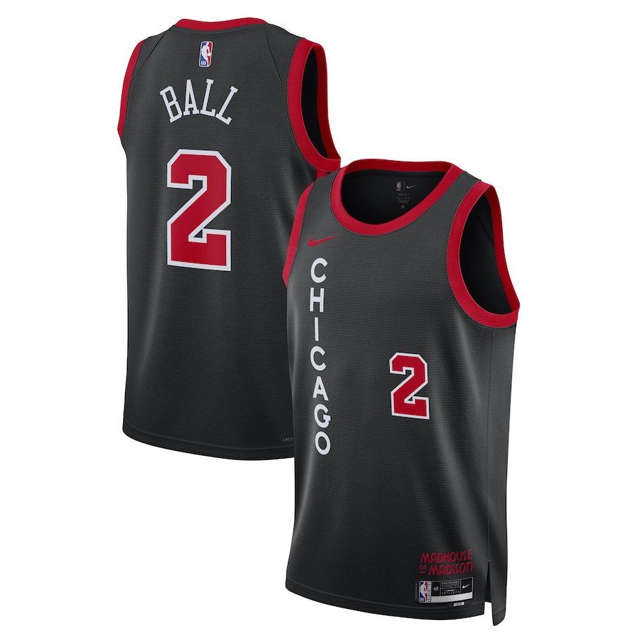 Lonzo Ball 2 Chicago Bulls Chicago Bulls 2023/24 Swingman Basketball Jersey - City Edition - Unisex Black - JS313 