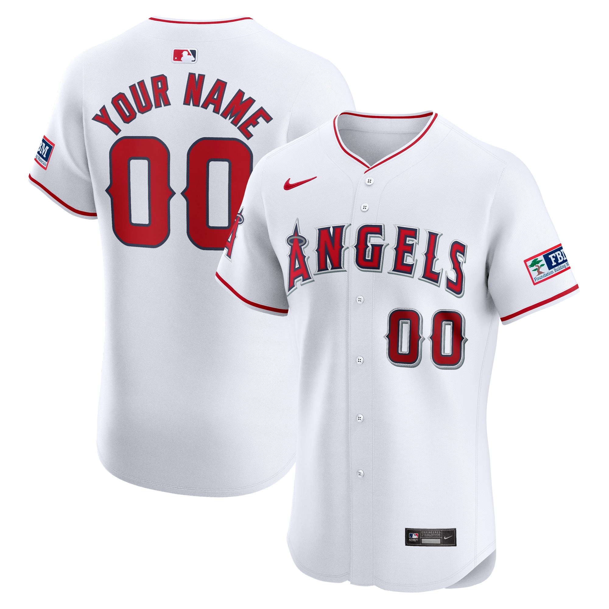 Los Angeles Angels Home Elite Custom Patch Baseball Jersey - White