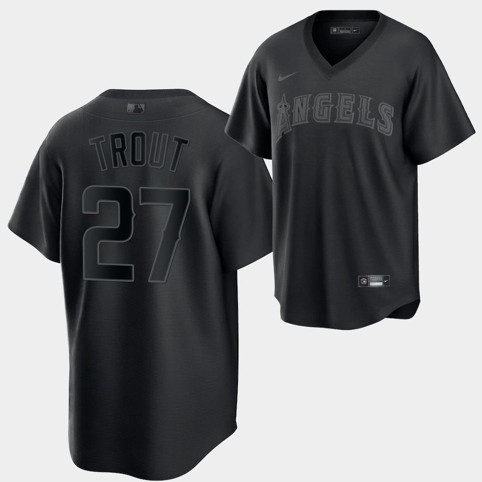 Los Angeles Angels Mike Trout Fashion 27 Black Baseball Jersey 