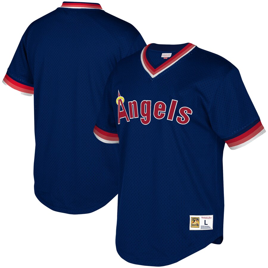 Los Angeles Angels Mitchell & Ness Youth Cooperstown Collection Mesh Wordmark V-neck Baseball Jersey - Navy