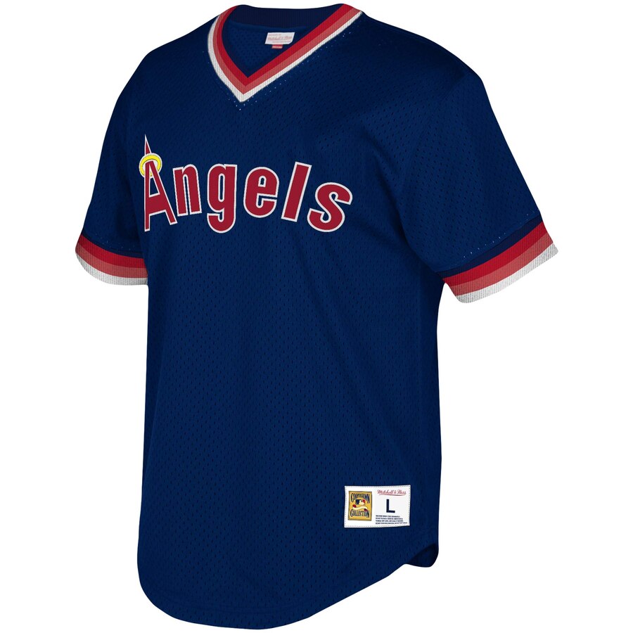 Alternative view of Los Angeles Angels Mitchell & Ness Youth Cooperstown Collection Mesh Wordmark V-neck Baseball Jersey - Navy