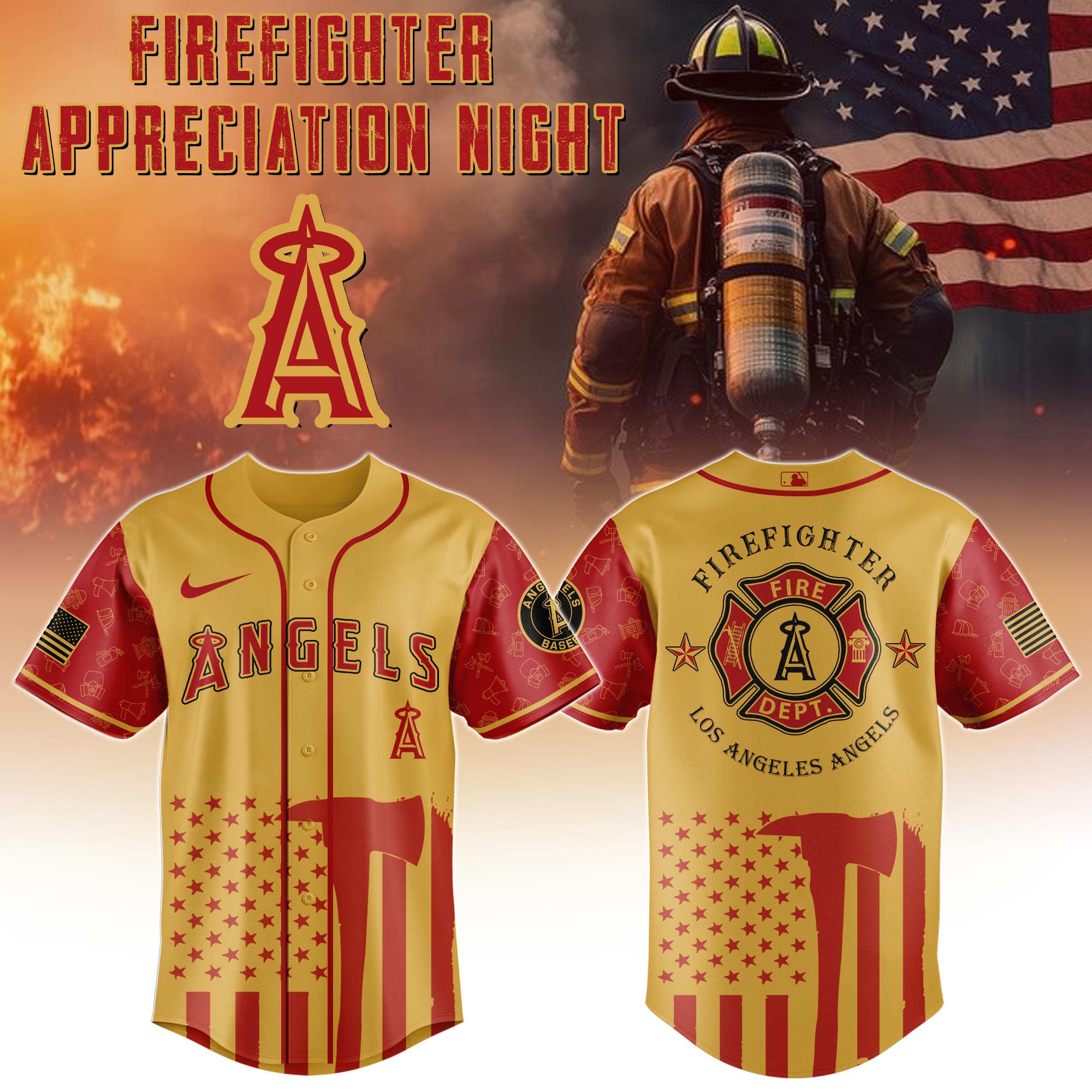 Los Angeles Angels Mlb X Firefighter Appreciation Night Special Edition Custom Baseball Jersey 2025