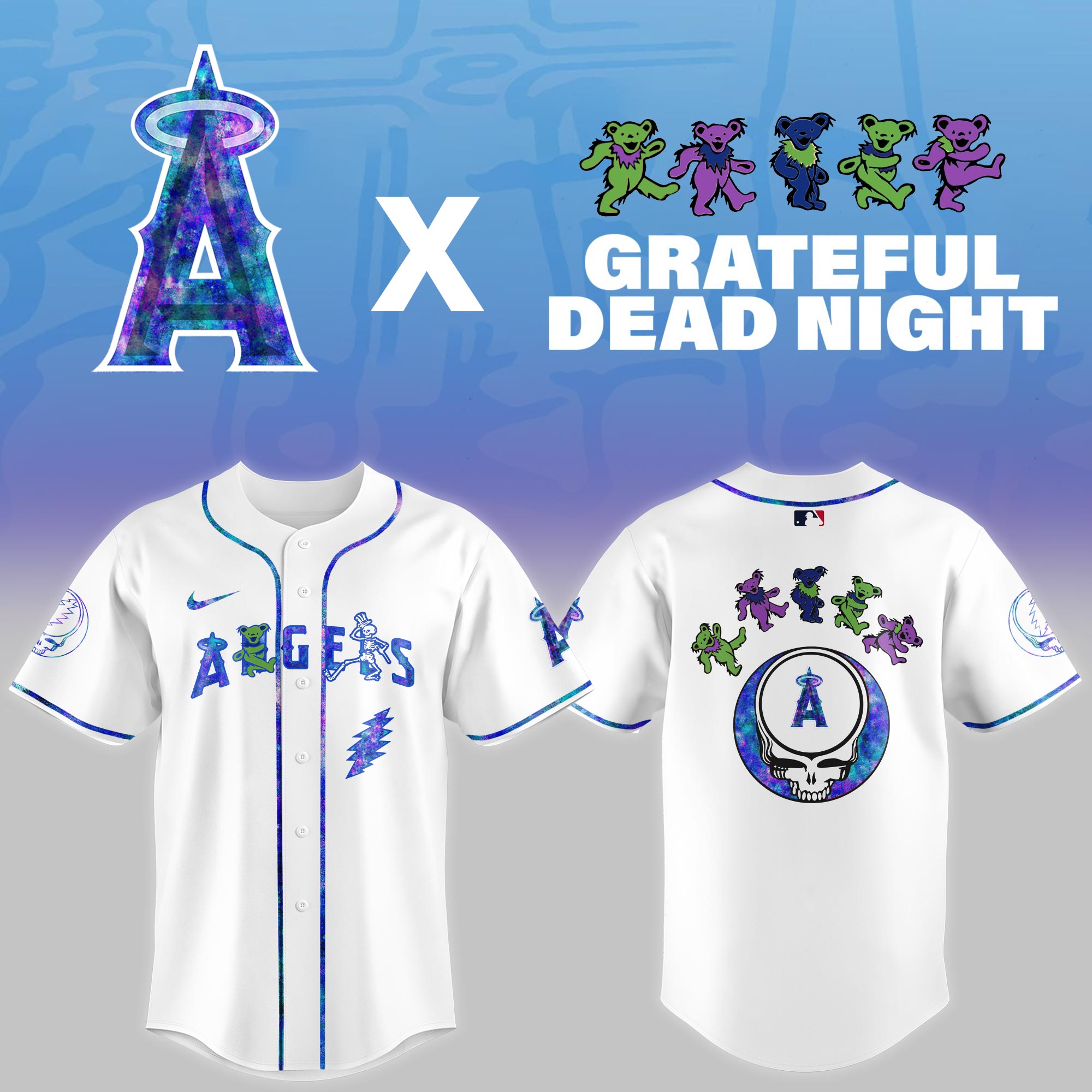 Los Angeles Angels Mlb X Grateful Dead Theme Night Game Custom Baseball Jersey