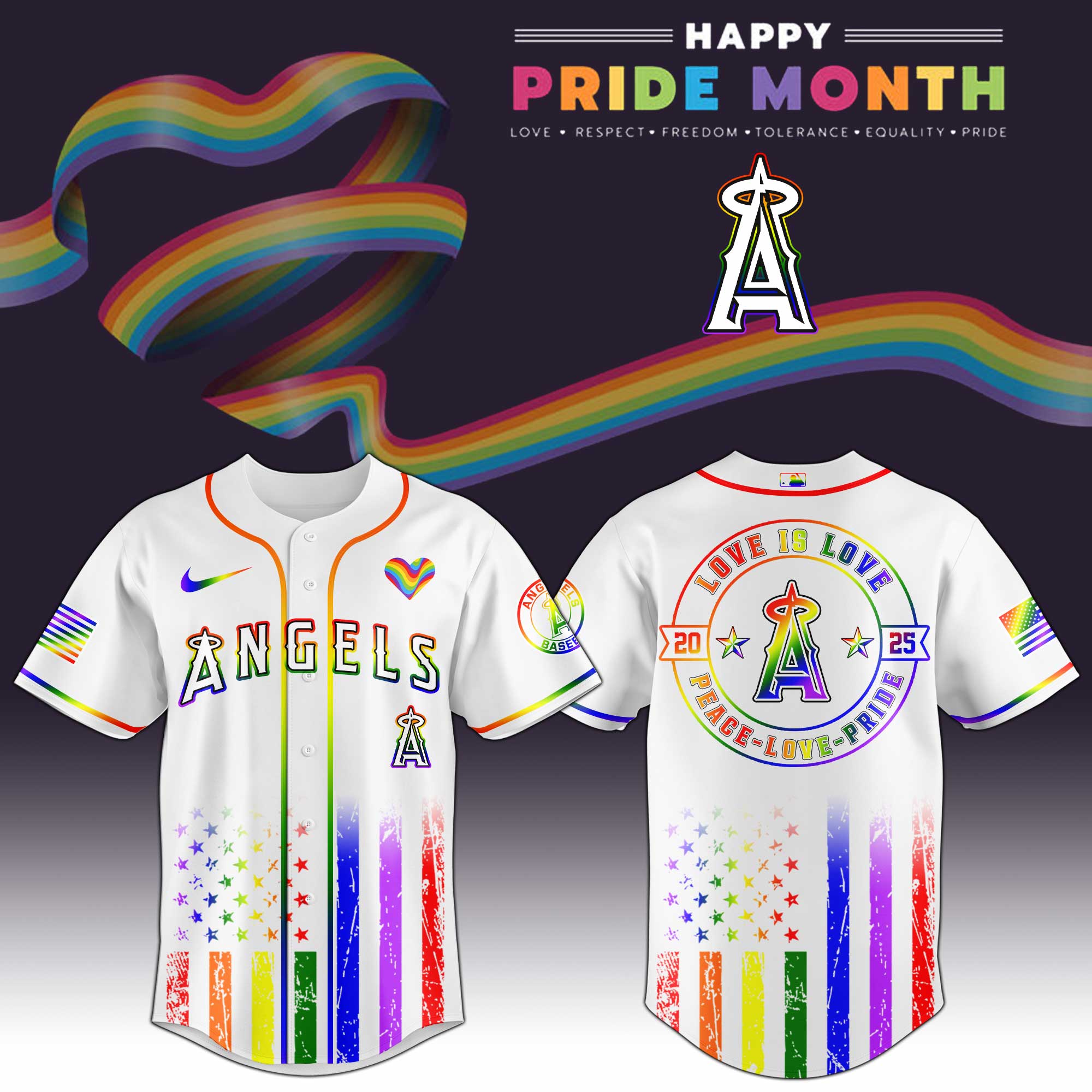 Los Angeles Angels Mlb X Happy Pride Month Limited Edition Custom Baseball Jersey 2025