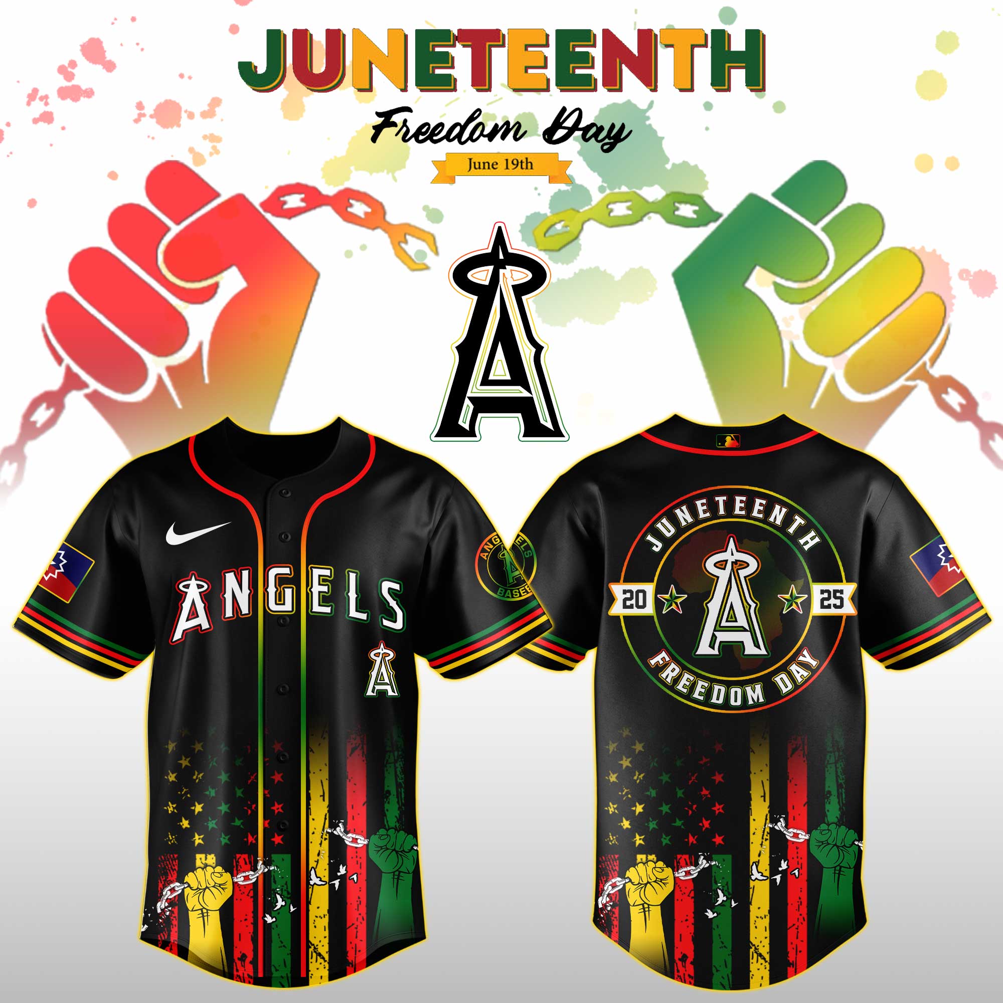 Los Angeles Angels Mlb X Juneteenth Day Custom Baseball Jersey Edition Custom Baseball Jersey 2025