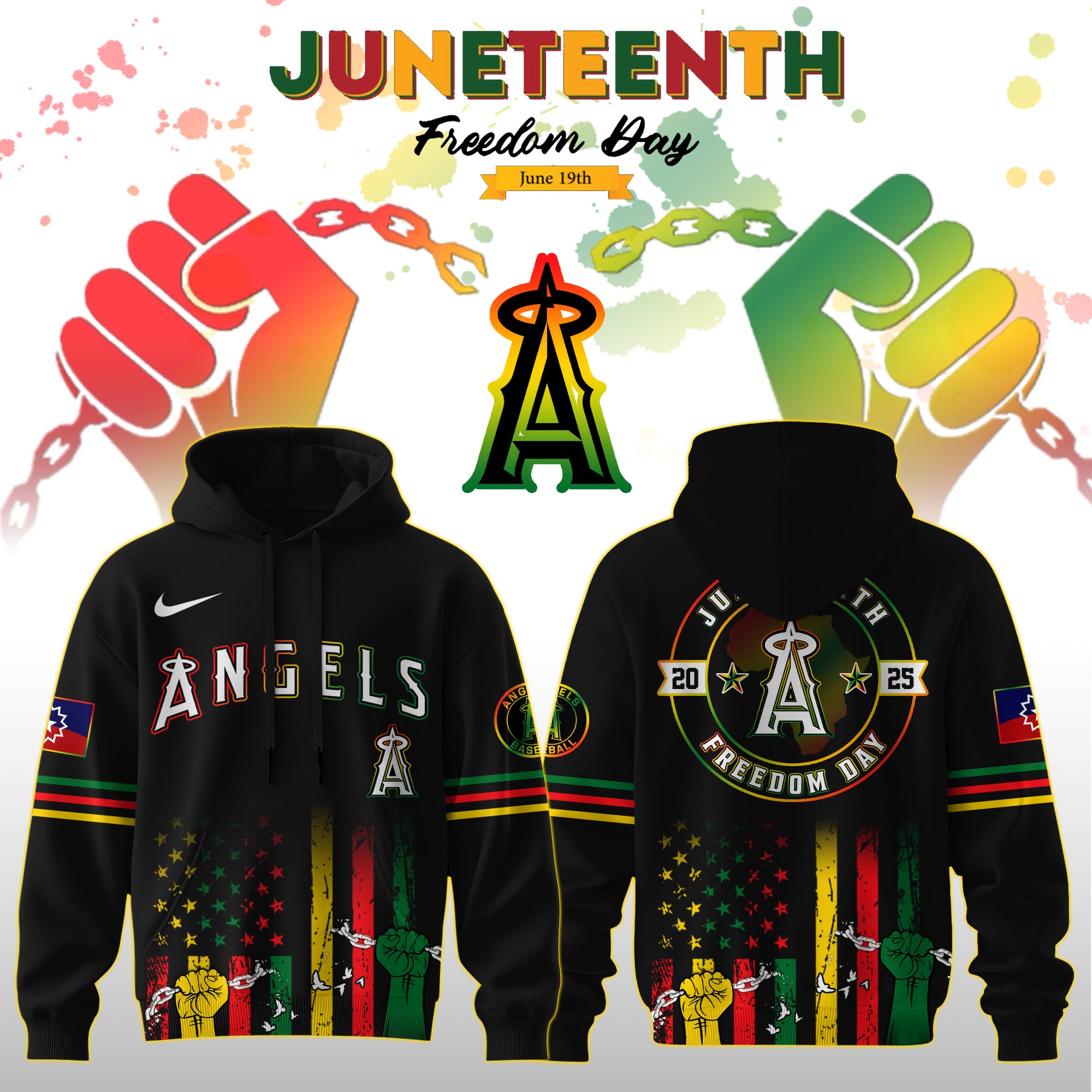 Los Angeles Angels Mlb X Juneteenth Freedom Day Edition Custom Hoodie 2025