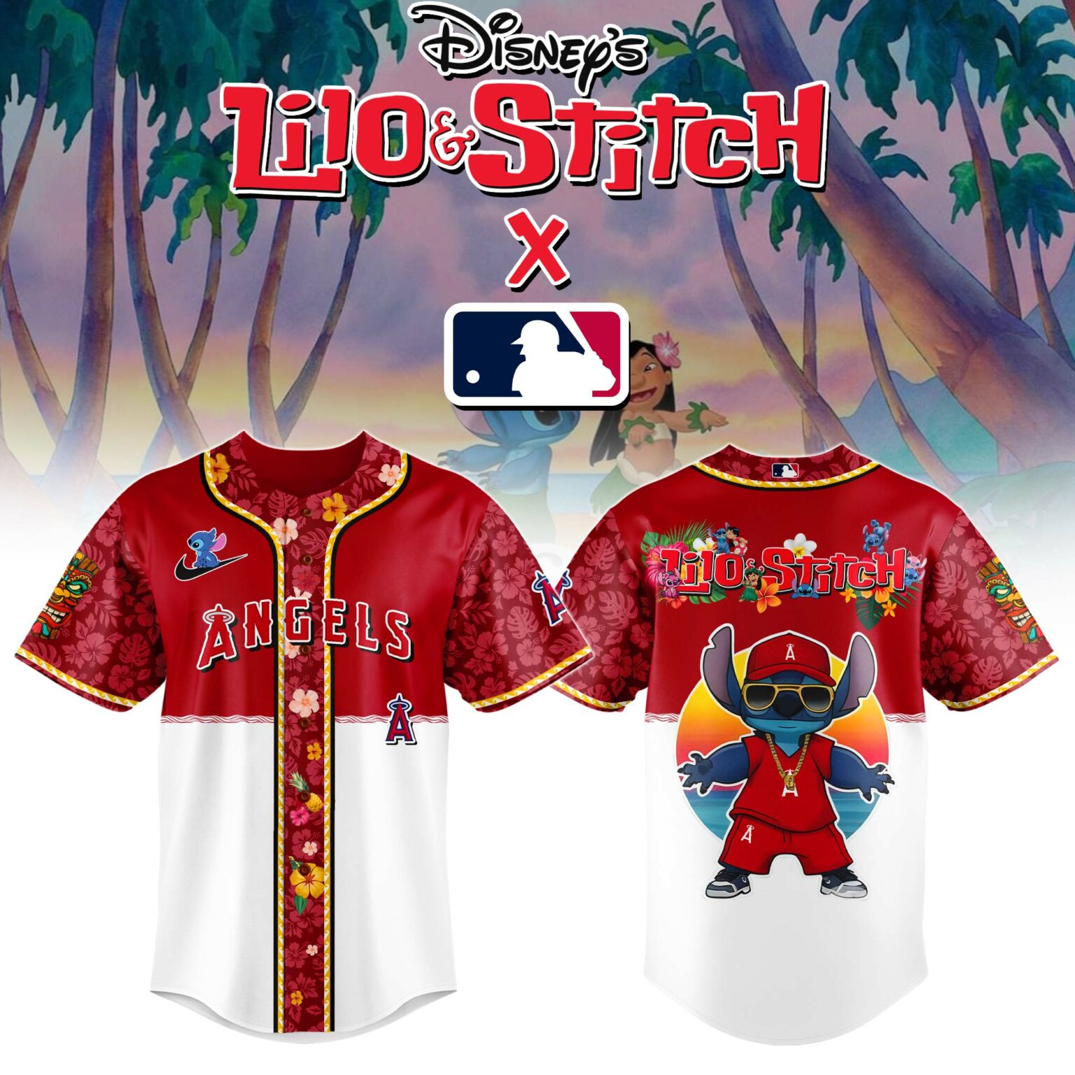 Los Angeles Angels Mlb X Lilo & Stitch Custom Baseball Jersey