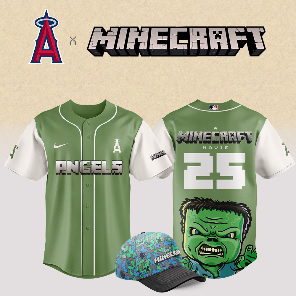 Los Angeles Angels Mlb X Minecraft Movie Custom Baseball Jersey