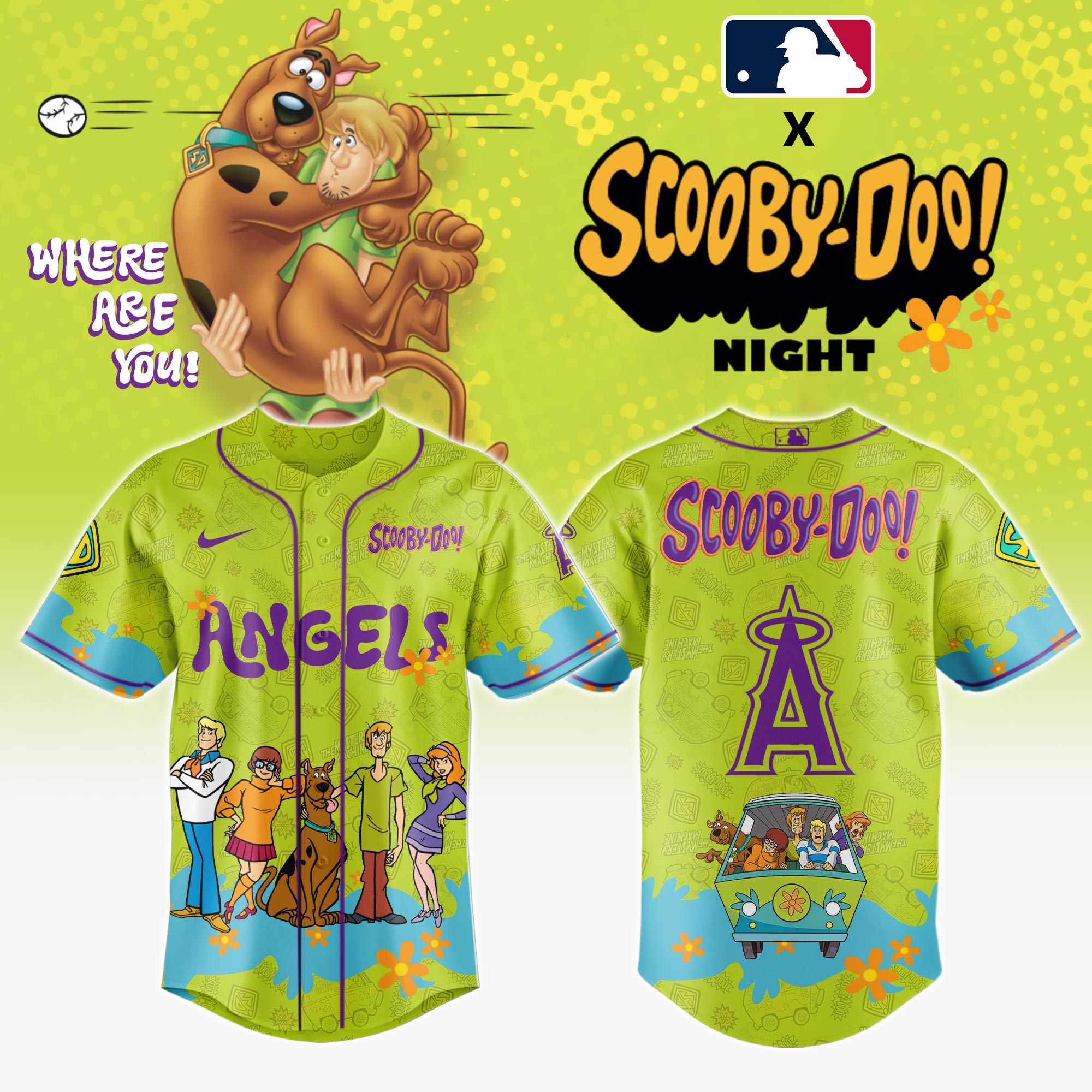 Los Angeles Angels Mlb X Scooby Doo Custom Baseball Jersey