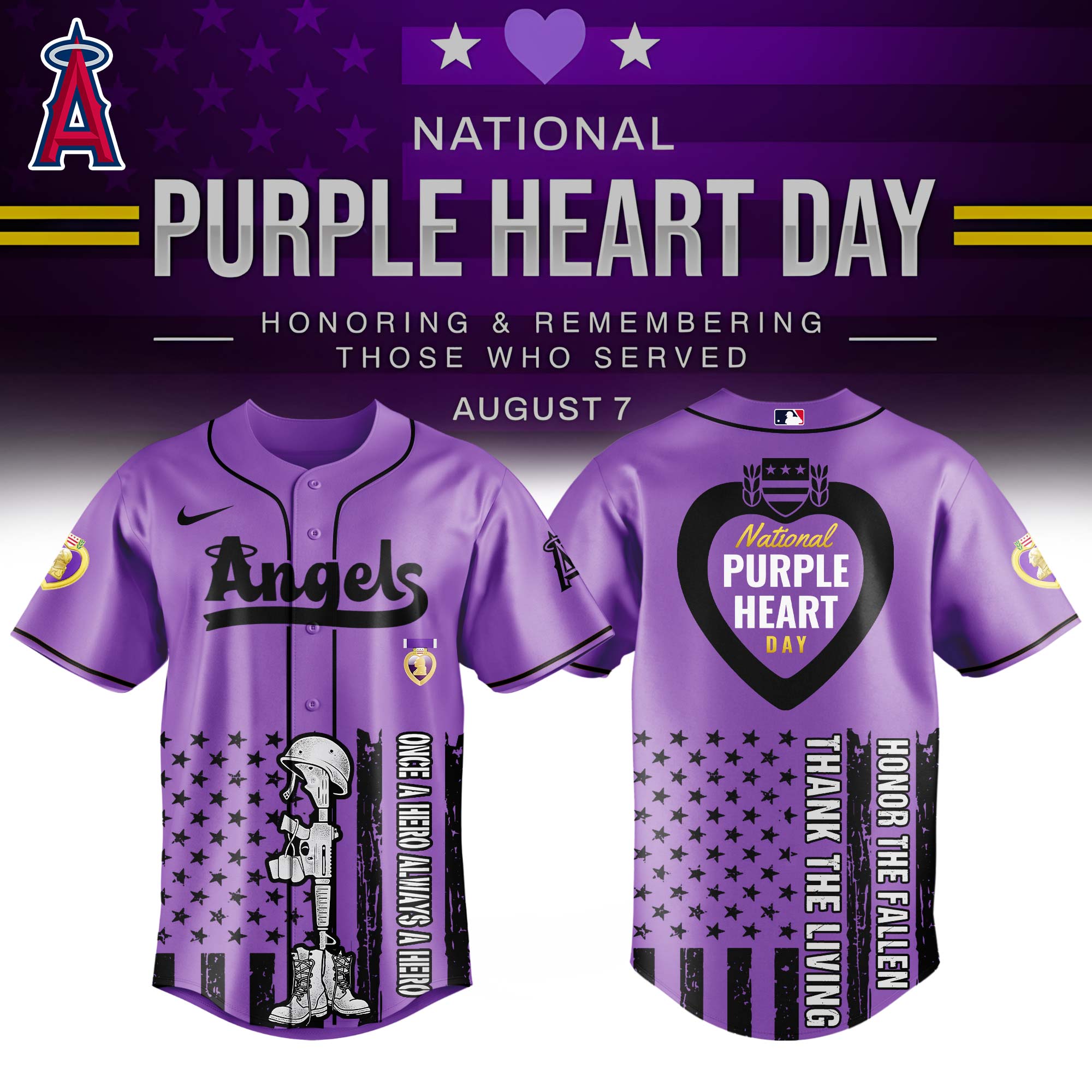 Los Angeles Angels Mlb X Usa Purple Heart Day Custom Baseball Jersey