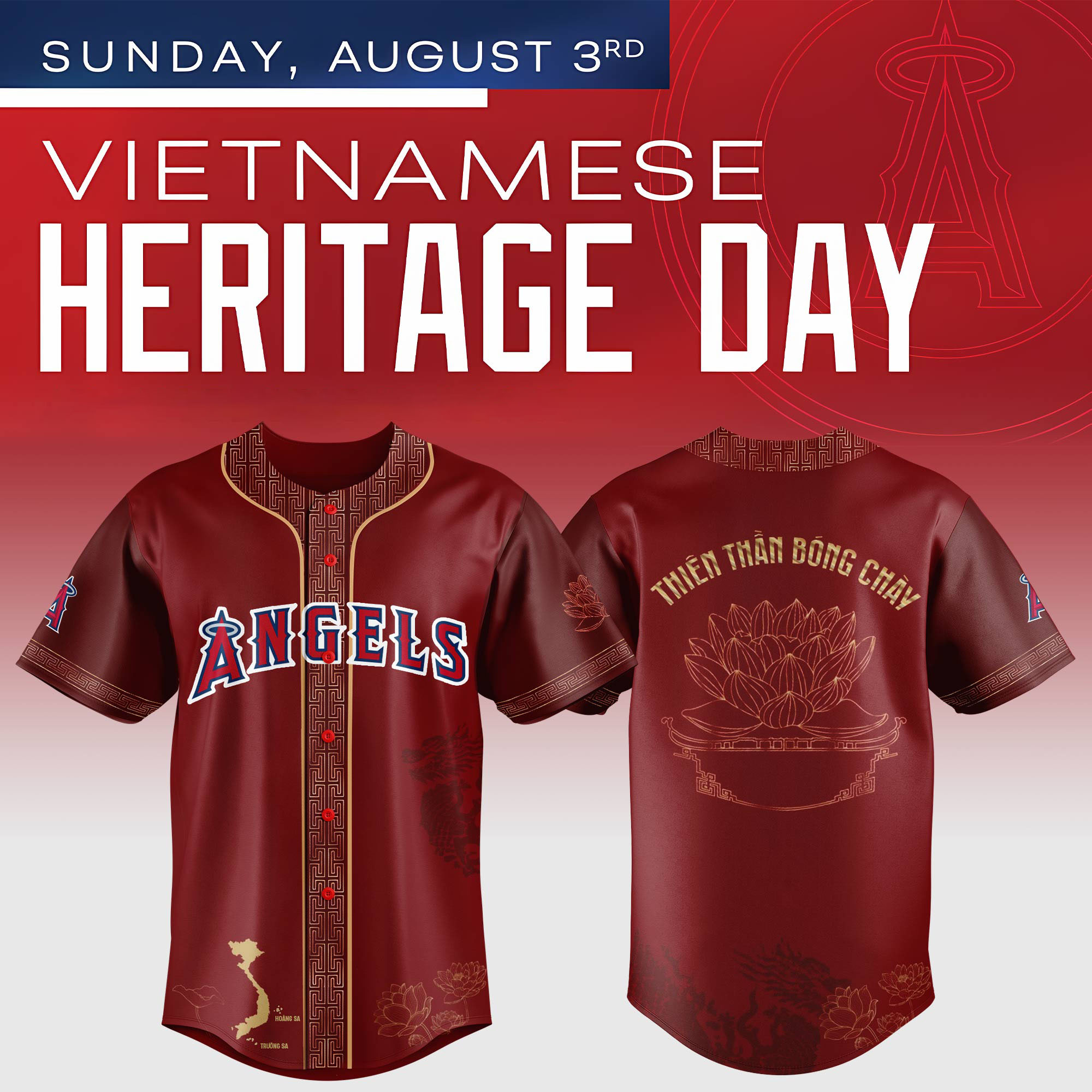 Los Angeles Angels Mlb X Vietnamese Heritage Night Custom Baseball Jersey