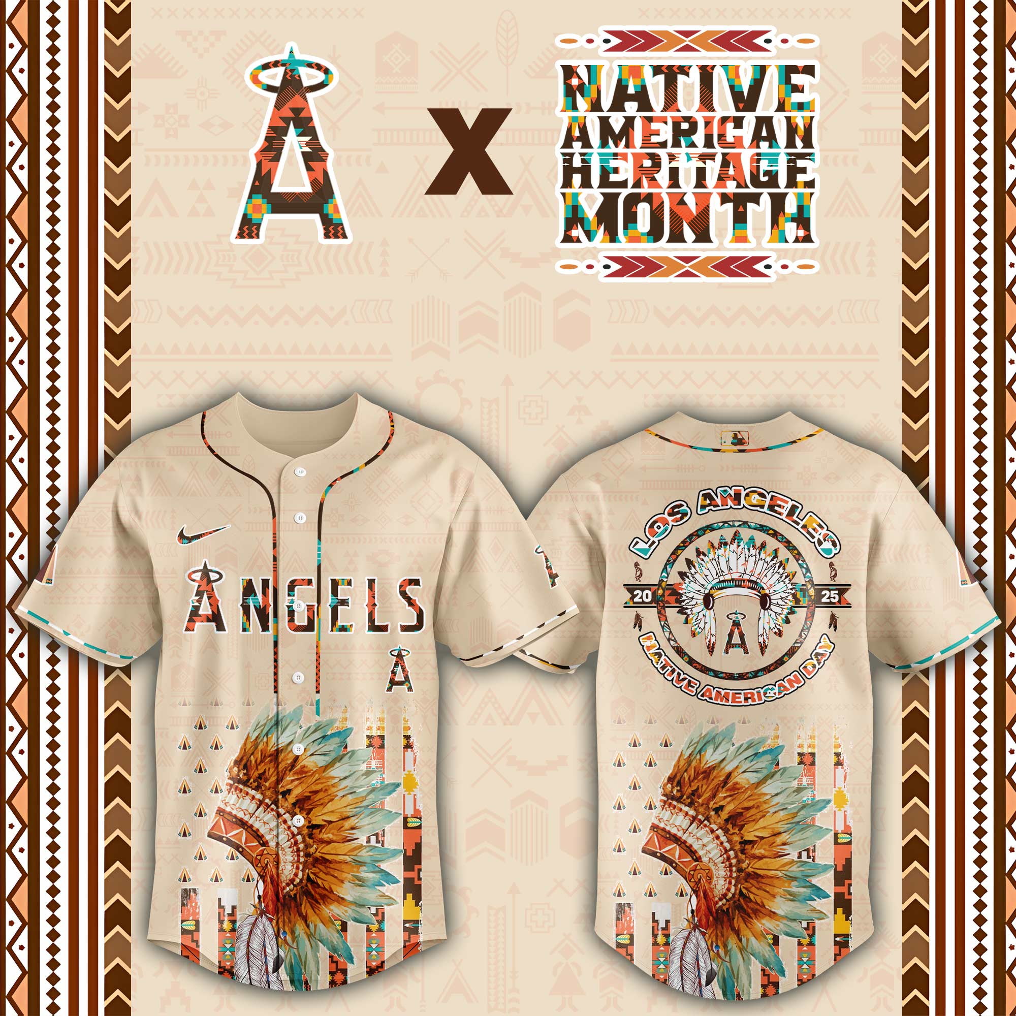 Los Angeles Angels Native American Heritage Month Custom Baseball Jersey