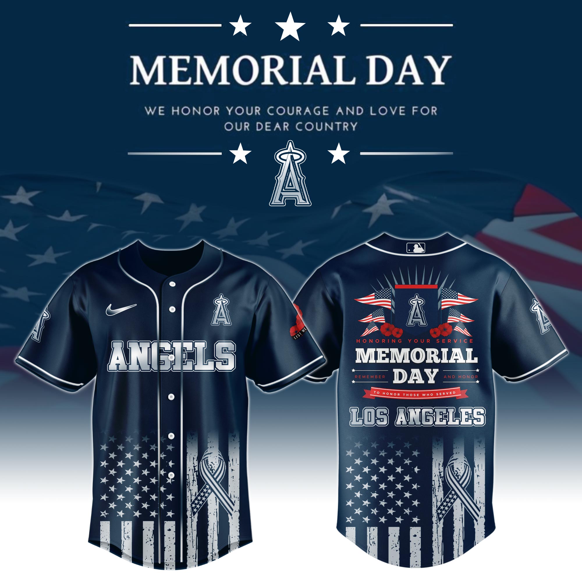 Los Angeles Angels Special Memorial Day Limited Edition Custom Baseball Jersey