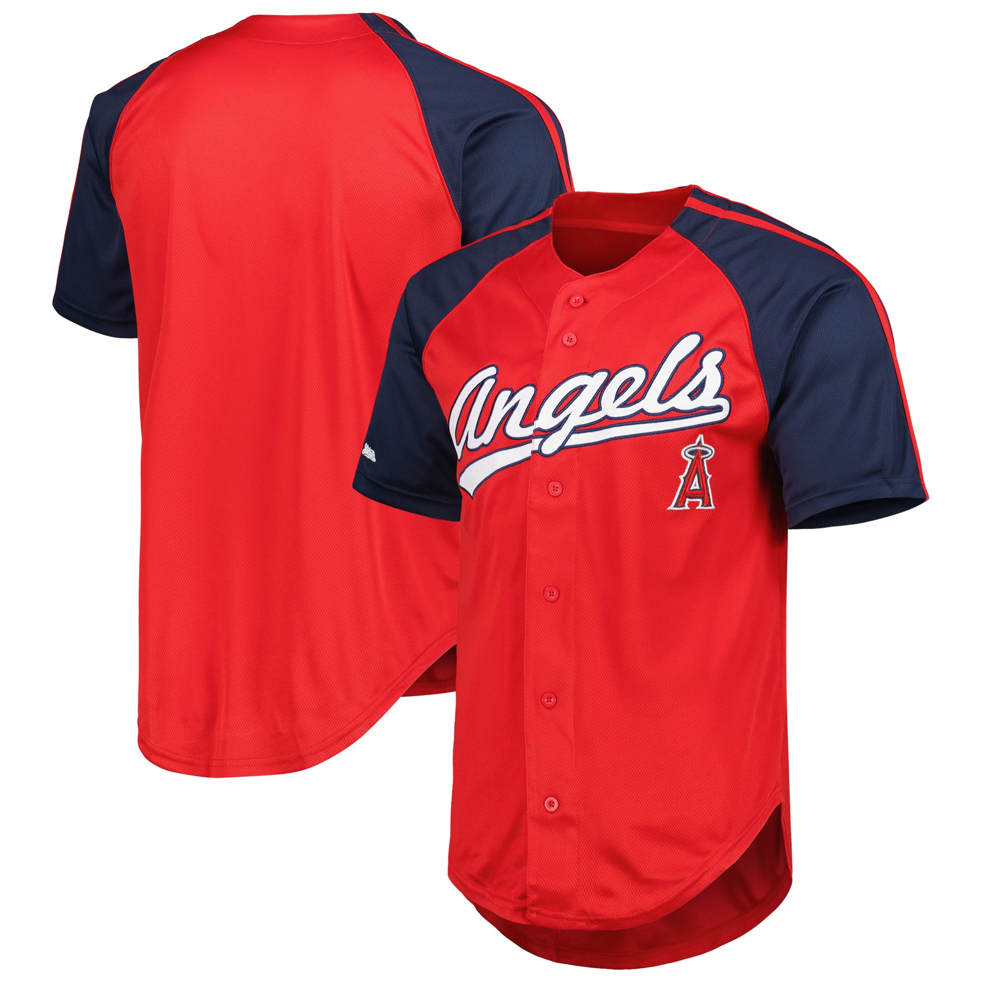 Los Angeles Angels Stitches Button-down Raglan Replica Baseball Jersey - Red