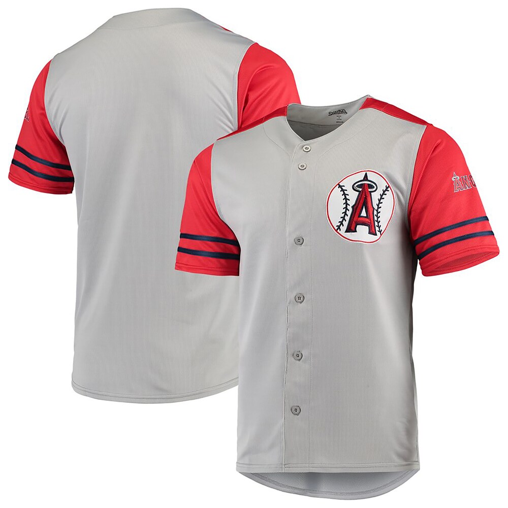 Los Angeles Angels Stitches Button-up Baseball Jersey - Gray/red