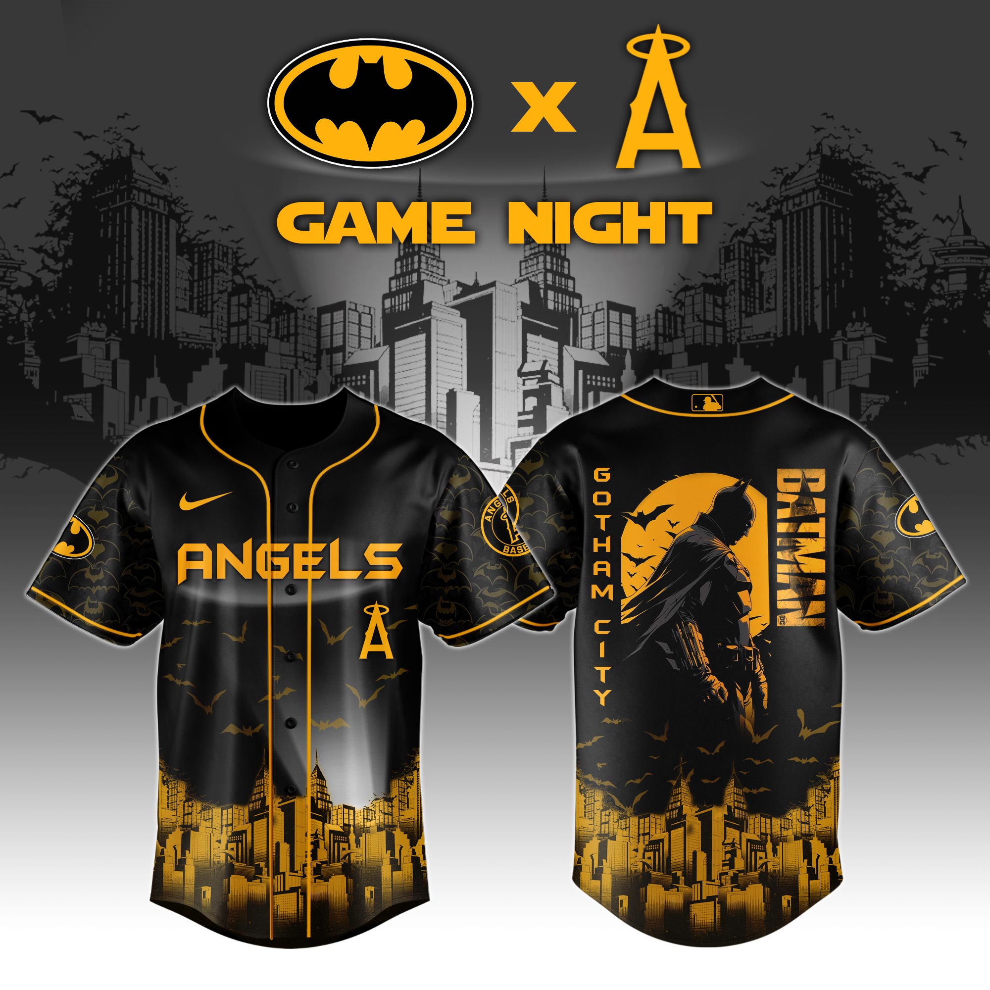 Los Angeles Angels X Dc Batman Game Night Custom Baseball Jersey