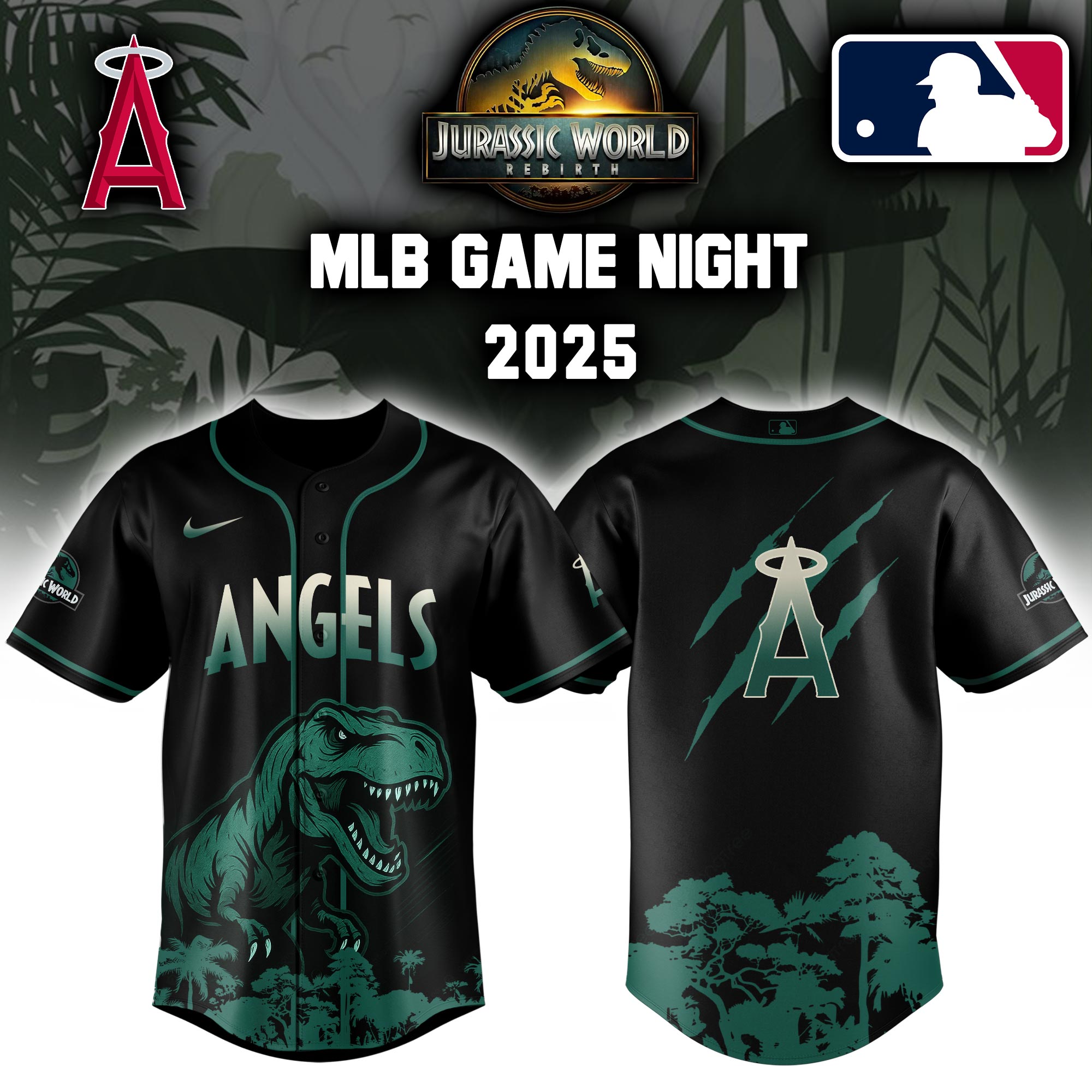 Los Angeles Angels X Mlb Jurassic World Custom Baseball Jersey