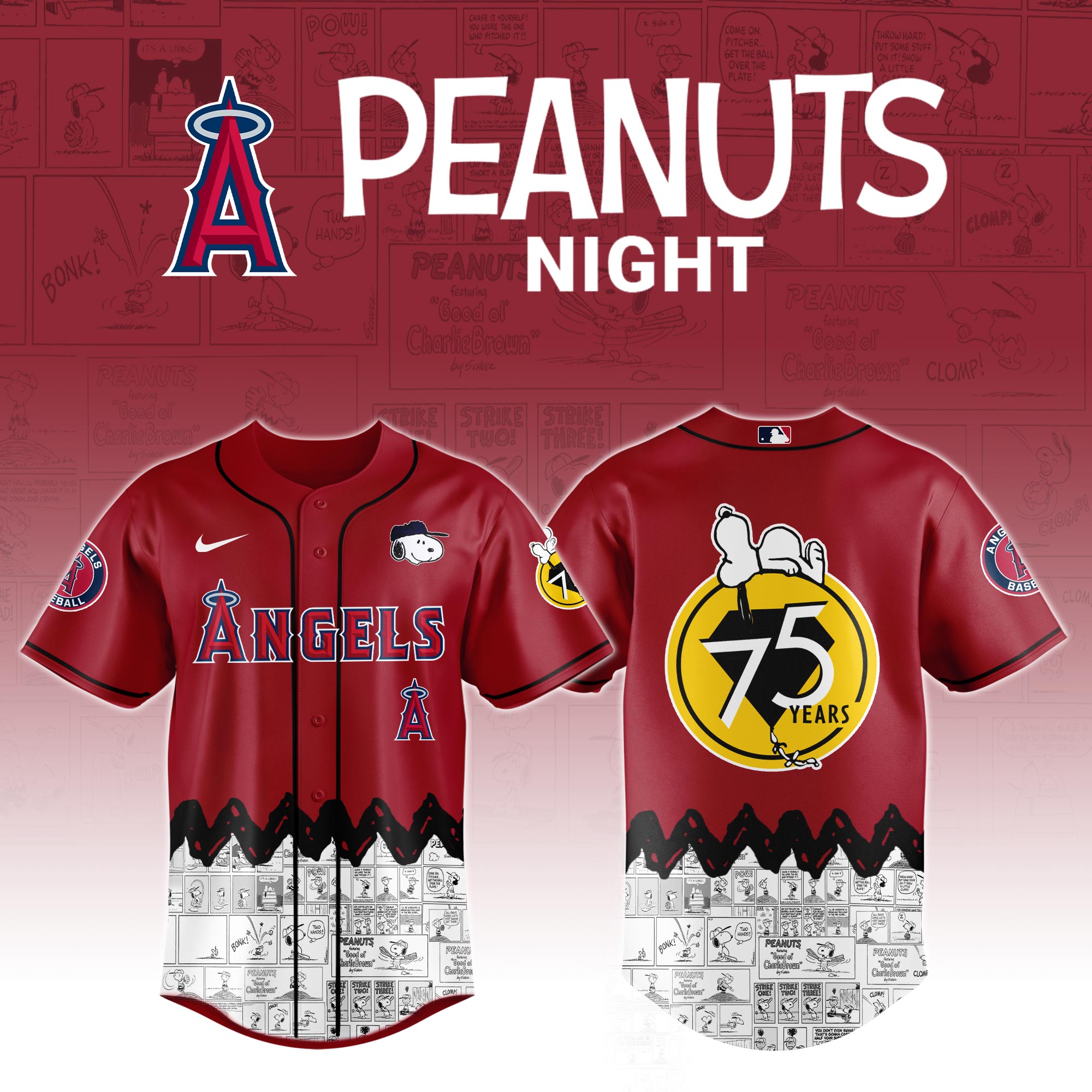 Los Angeles Angels X Peanuts Night Custom Baseball Jersey 2025