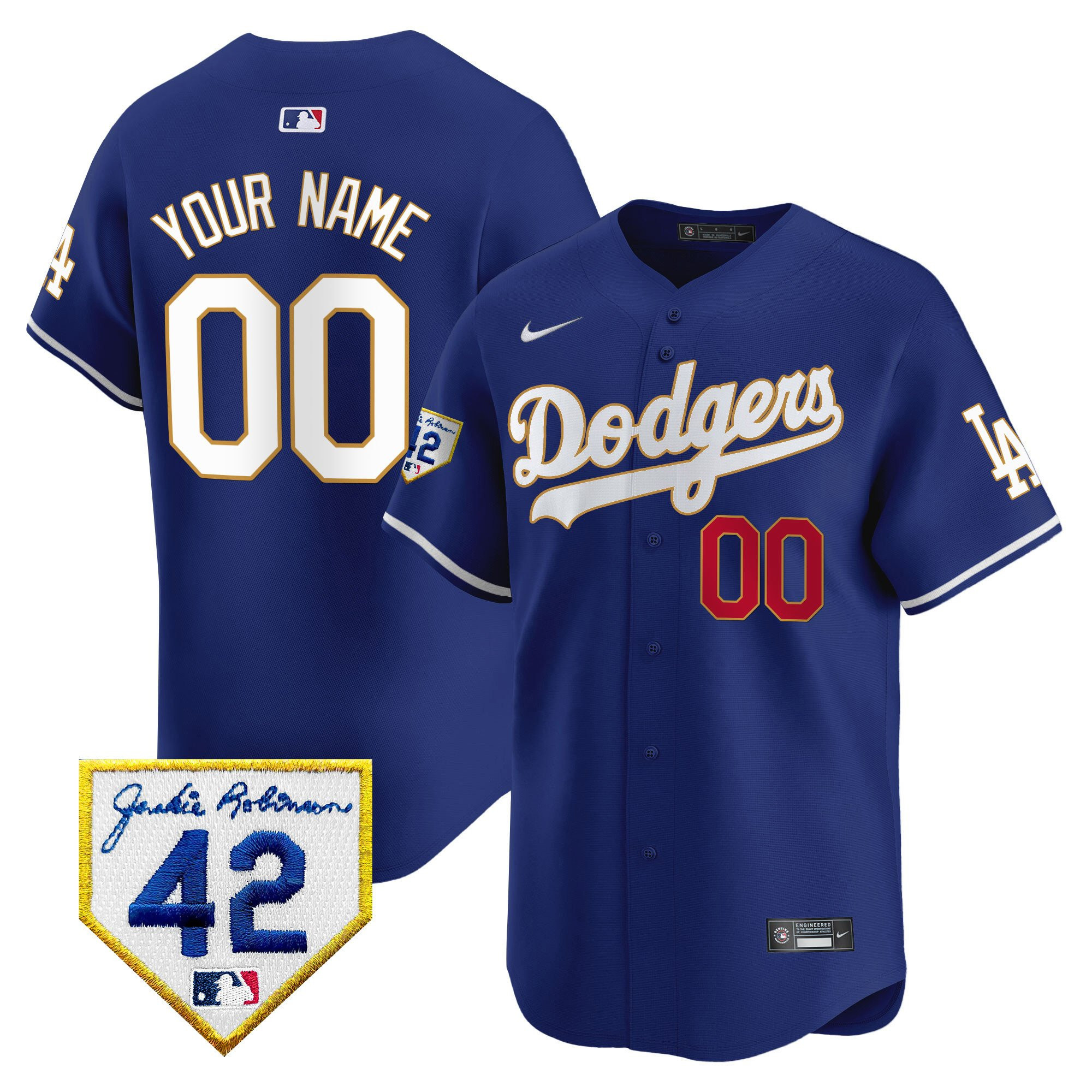 Los Angeles Dodgers 2024 Jackie Robinson Patch Custom Men Baseball Jersey - Royal 