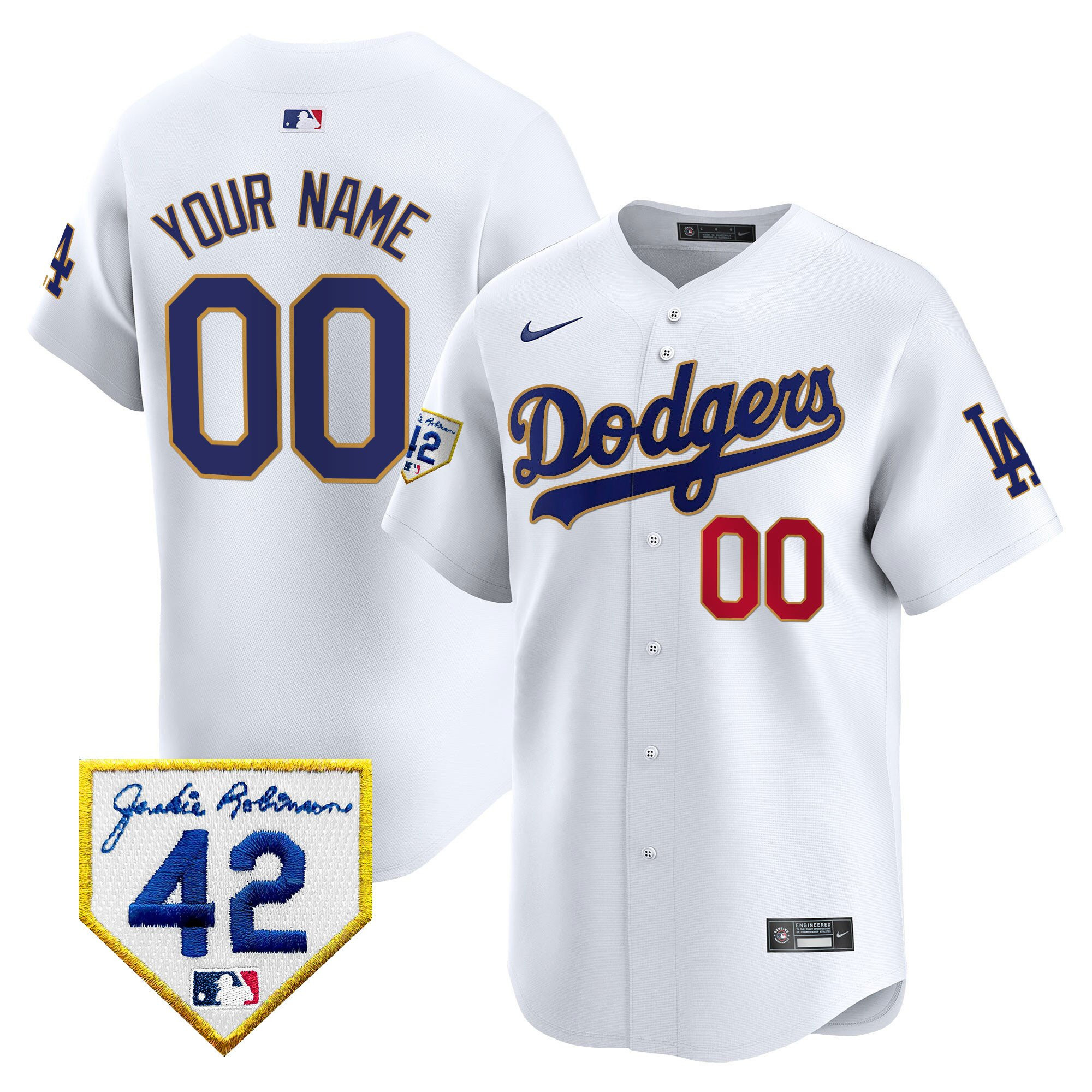 Los Angeles Dodgers 2024 Jackie Robinson Patch Custom Men Baseball Jersey - White 