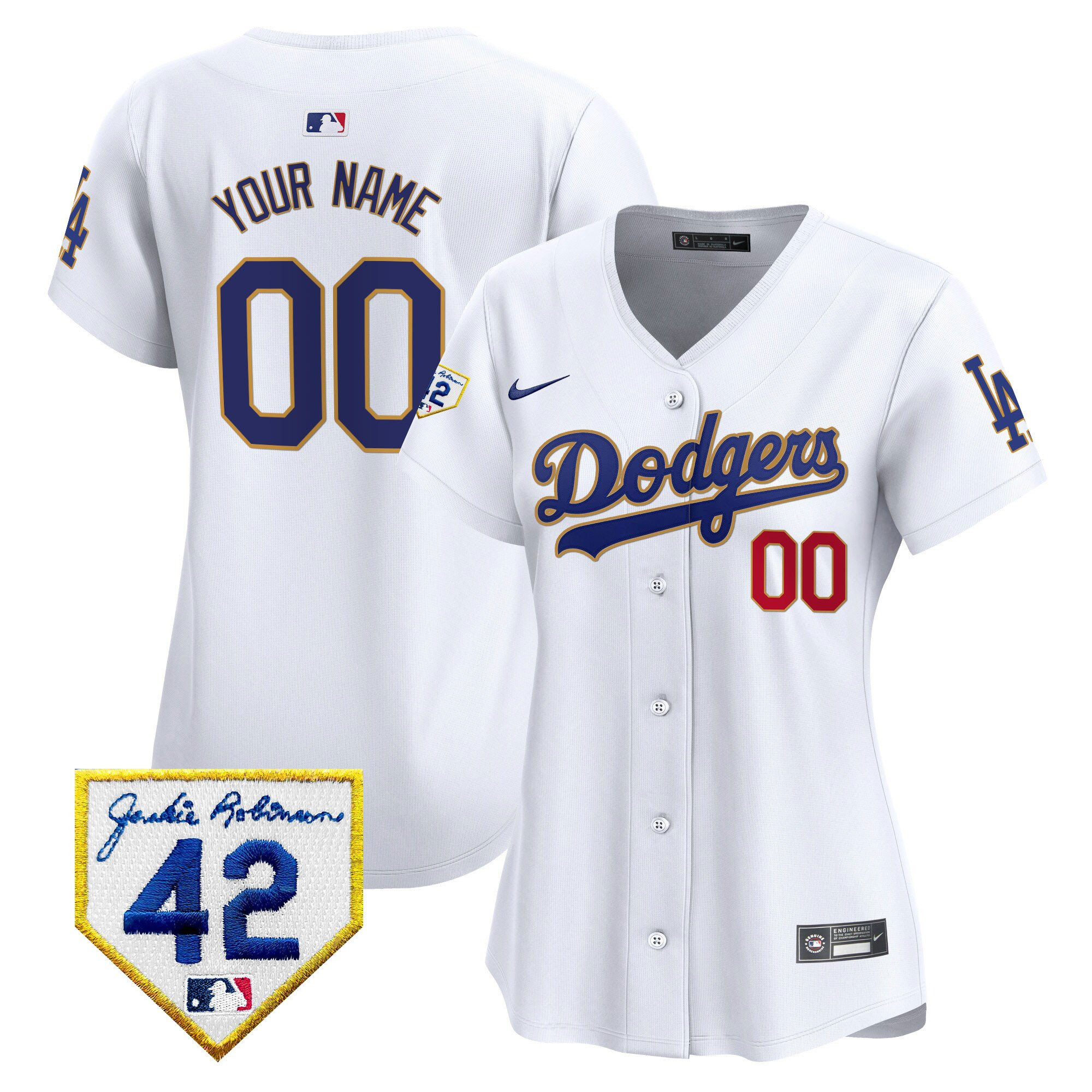 Los Angeles Dodgers 2024 Jackie Robinson Patch Custom Women Baseball Jersey - White 