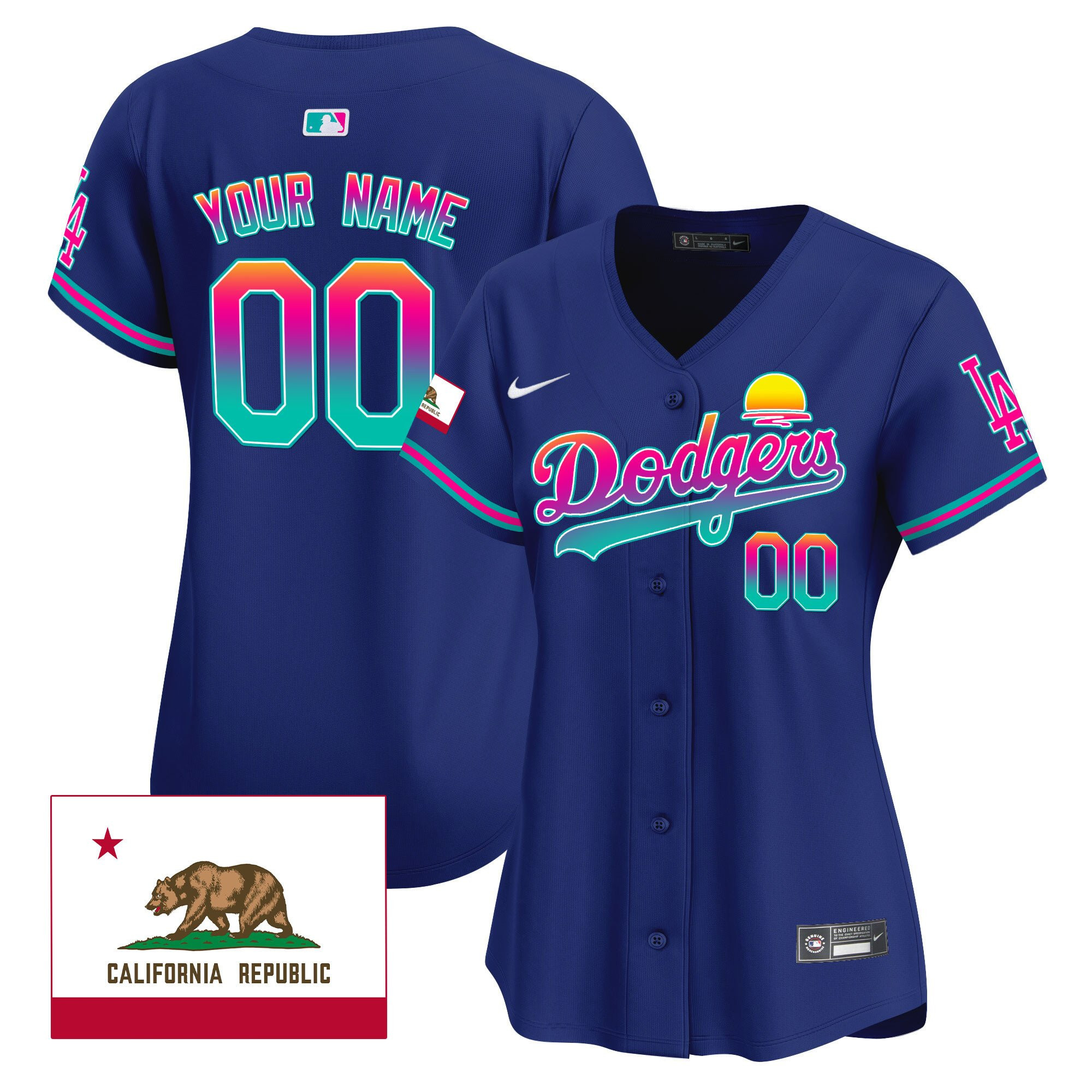 Los Angeles Dodgers 2024 Los Angeles City Style California Republic Patch Custom Women Baseball Jersey - Royal 