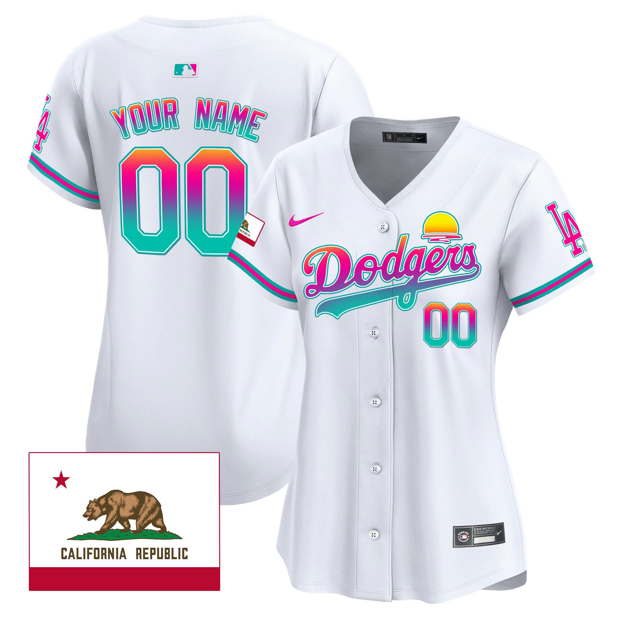 Los Angeles Dodgers 2024 Los Angeles City Style California Republic Patch Custom Women Baseball Jersey - White 