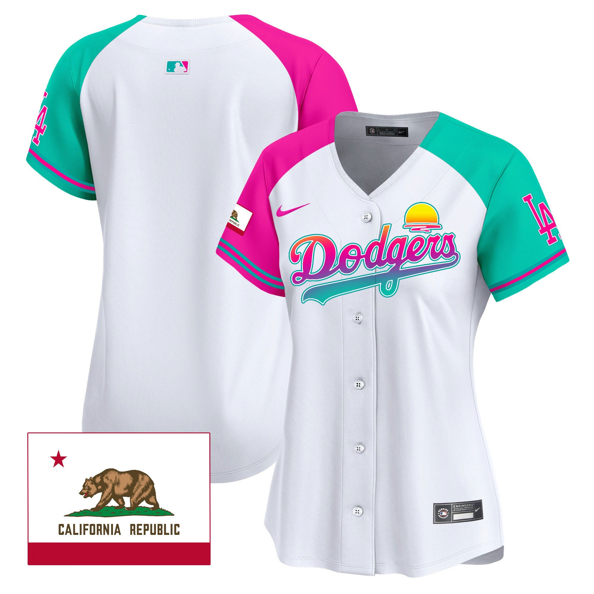 Los Angeles Dodgers 2024 Los Angeles City Style California Republic Patch Women Baseball Jersey - Alternate 