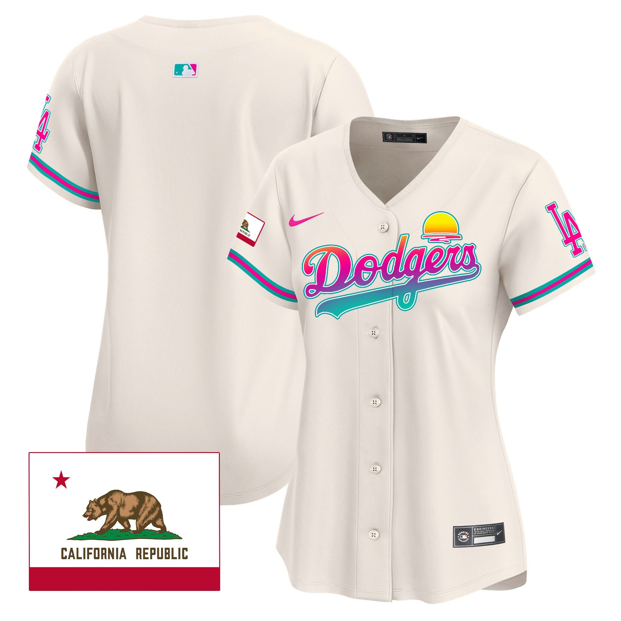 Los Angeles Dodgers 2024 Los Angeles City Style California Republic Patch Women Baseball Jersey - Cream 