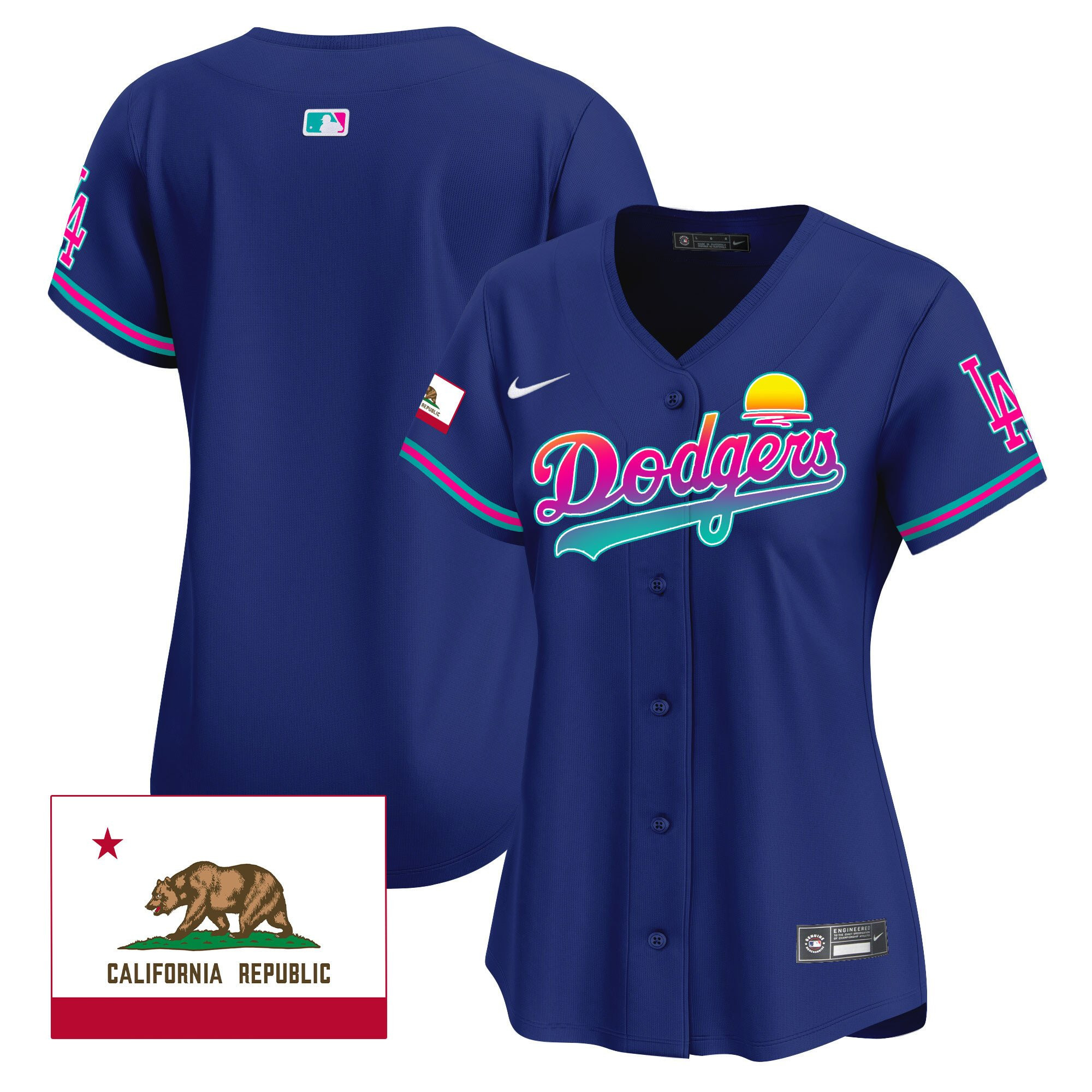 Los Angeles Dodgers 2024 Los Angeles City Style California Republic Patch Women Baseball Jersey - Royal 