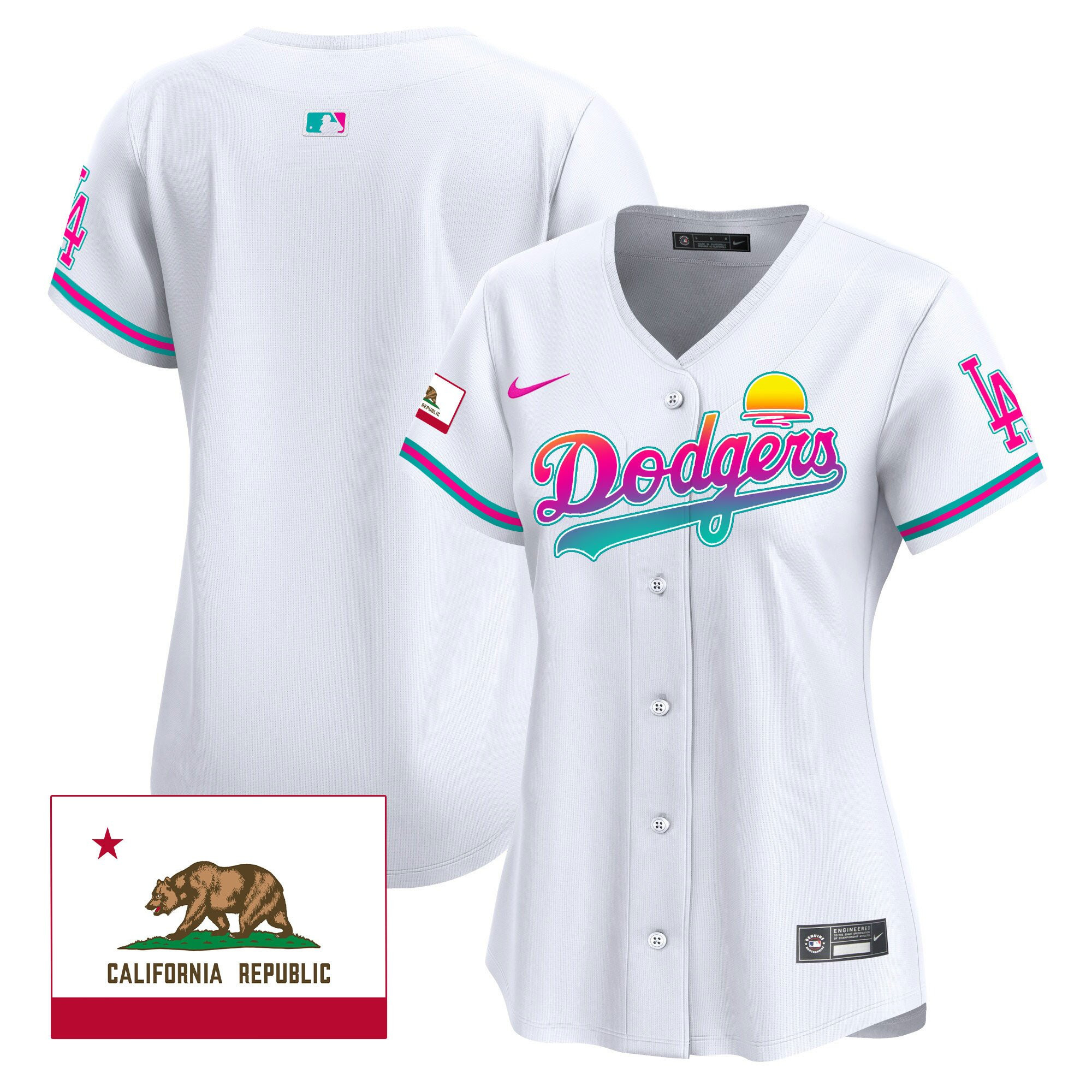 Los Angeles Dodgers 2024 Los Angeles City Style California Republic Patch Women Baseball Jersey - White 