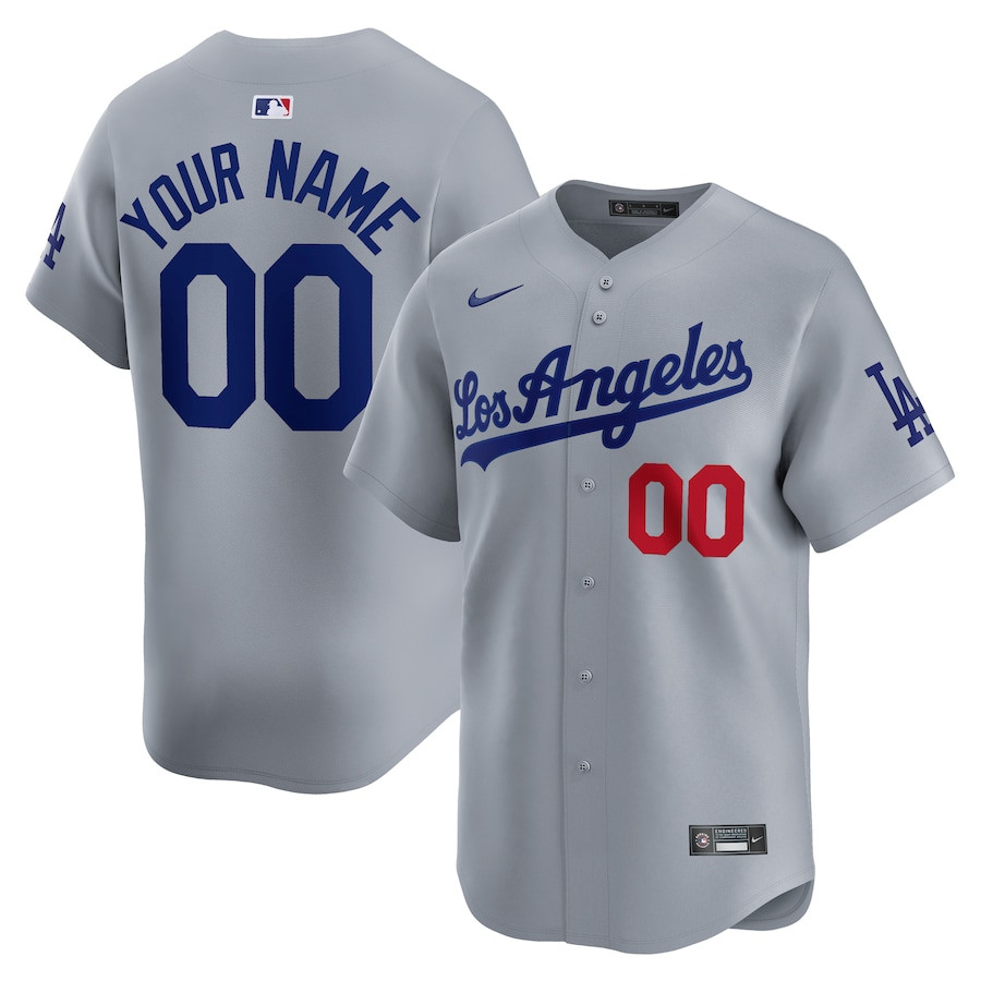 Los Angeles Dodgers Away Limited Custom Men Baseball Jersey - Gray 