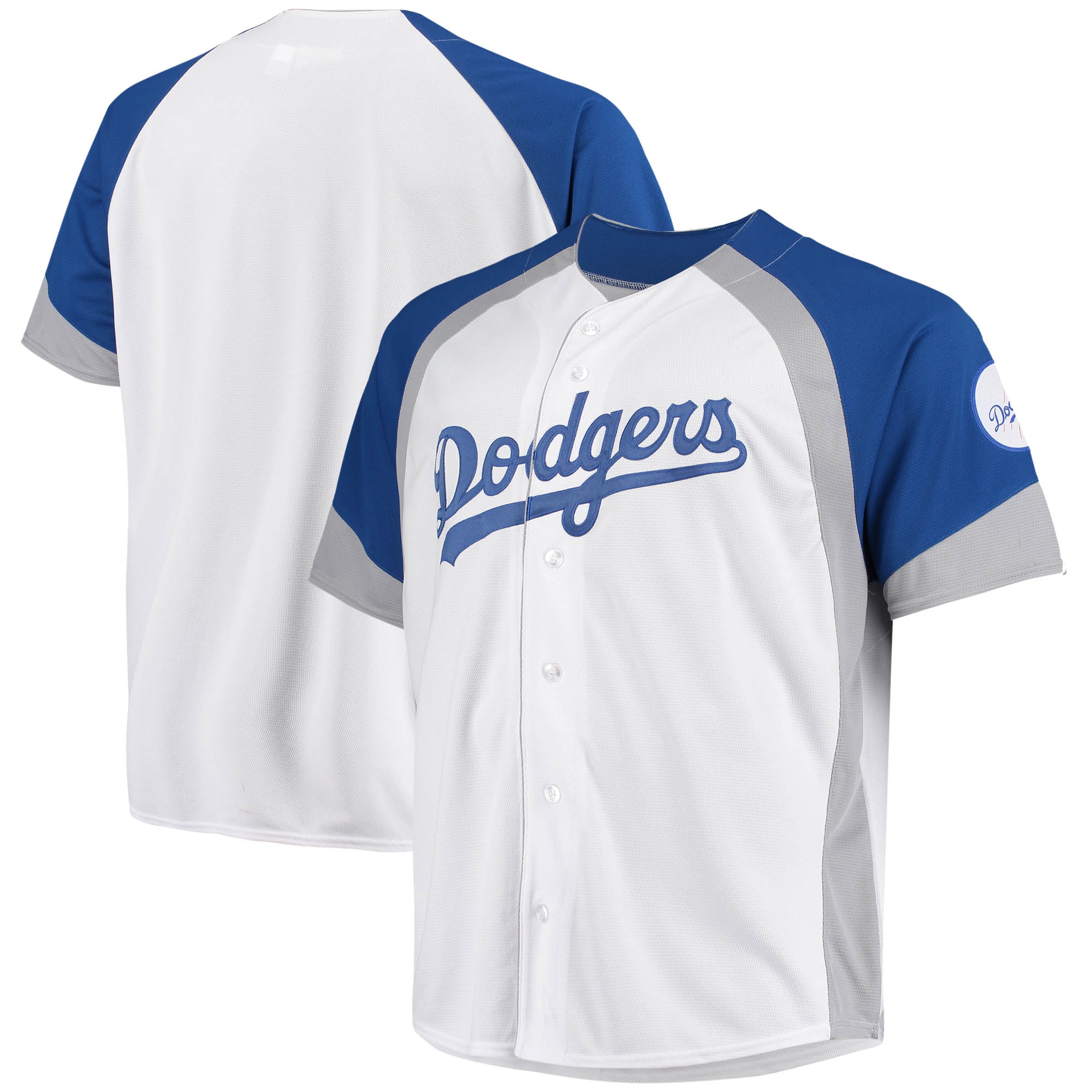 Los Angeles Dodgers Big & Tall Colorblock Full-snap Baseball Jersey - White/royal