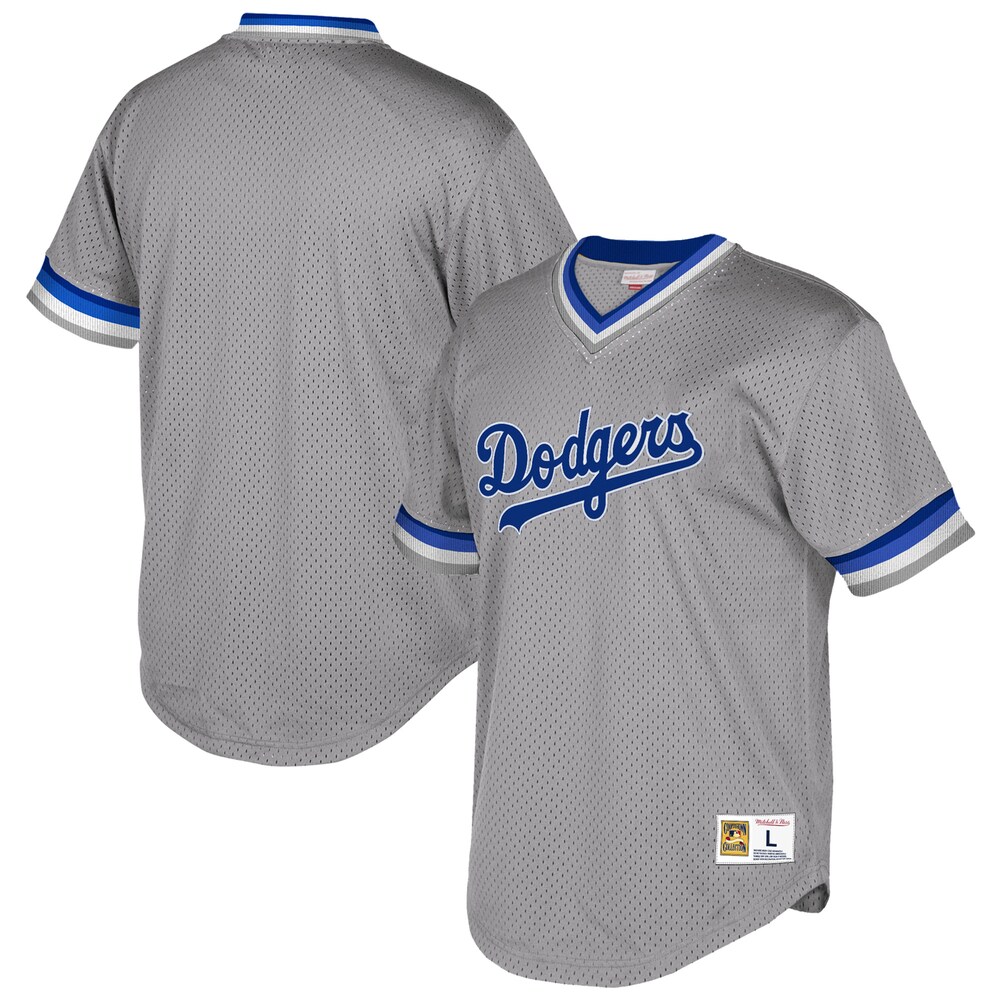 Los Angeles Dodgers Mitchell & Ness Cooperstown Collection Mesh Wordmark V-neck Baseball Jersey - Gray